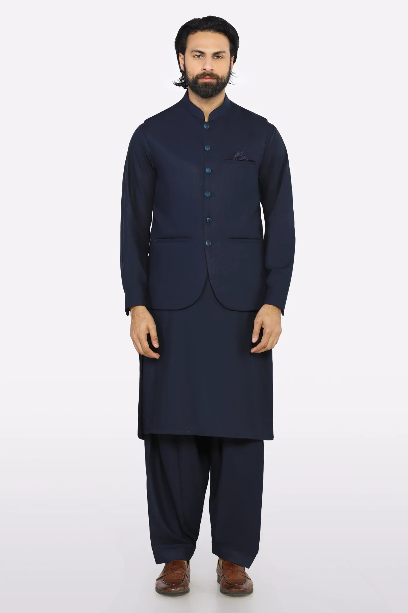 Navy Blue Shalwar Kameez with Waistcoat