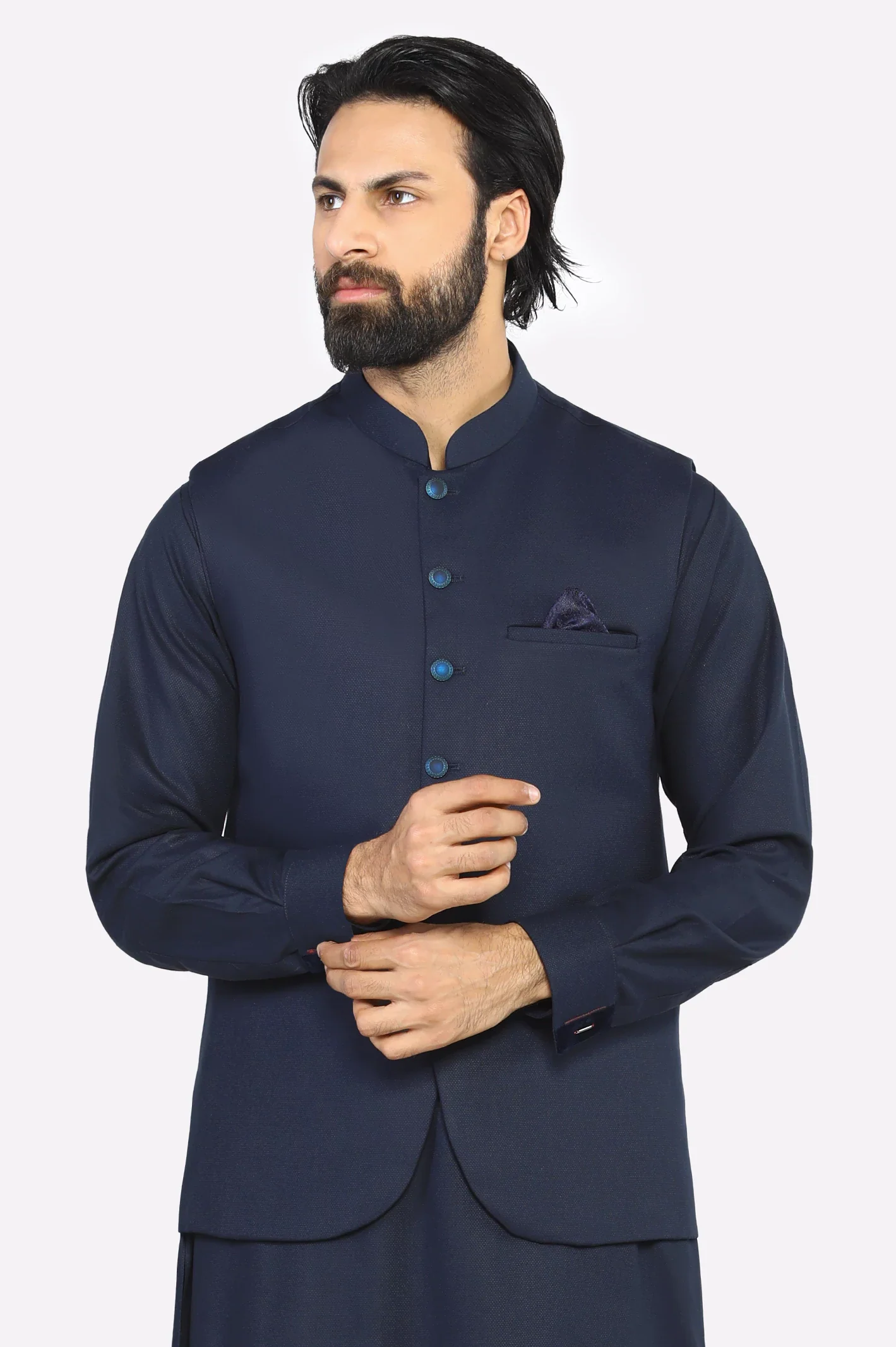 Navy Blue Shalwar Kameez with Waistcoat - Image 2