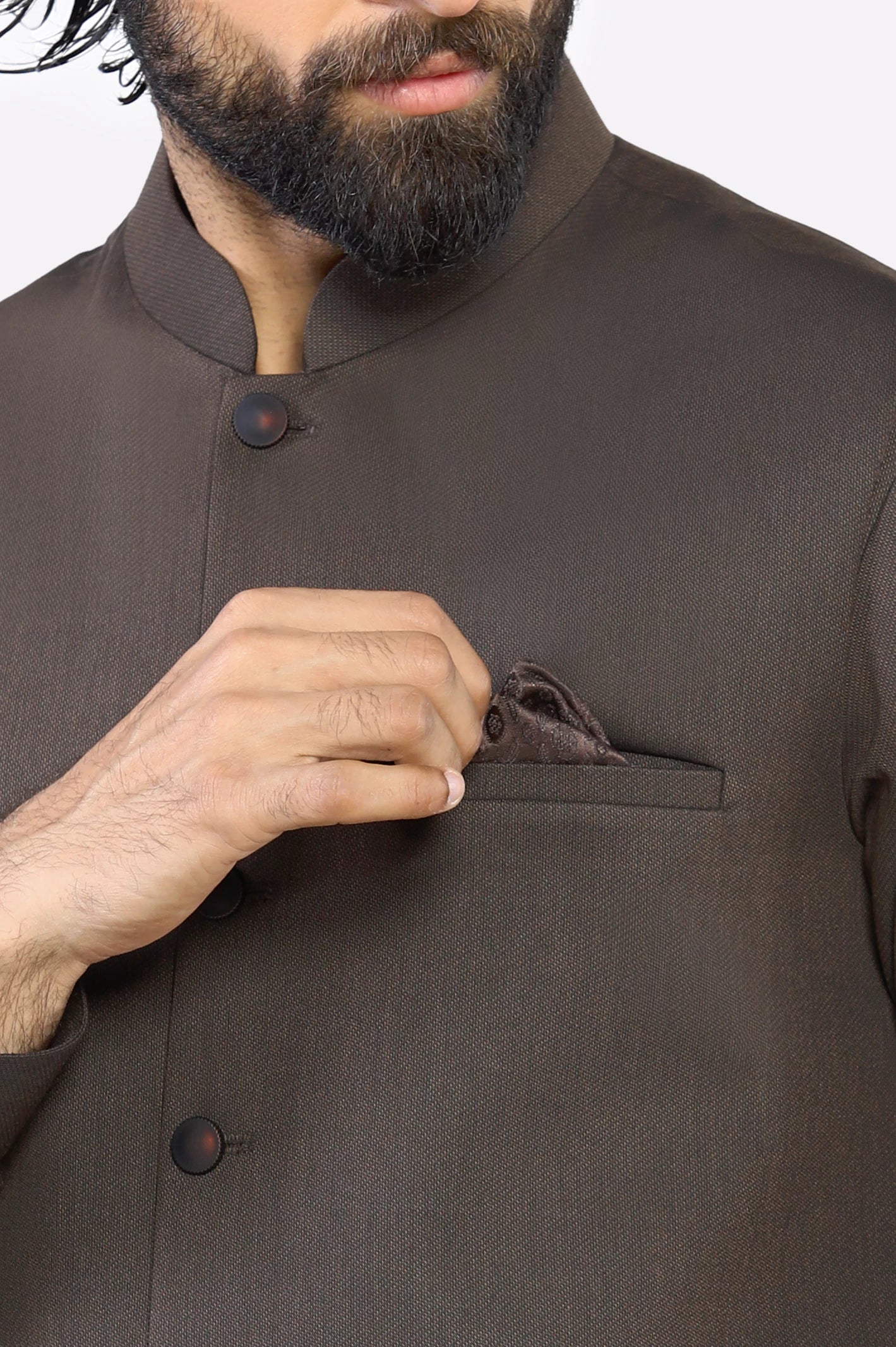 Dark Brown Shalwar Kameez with Waistcoat - Image 3
