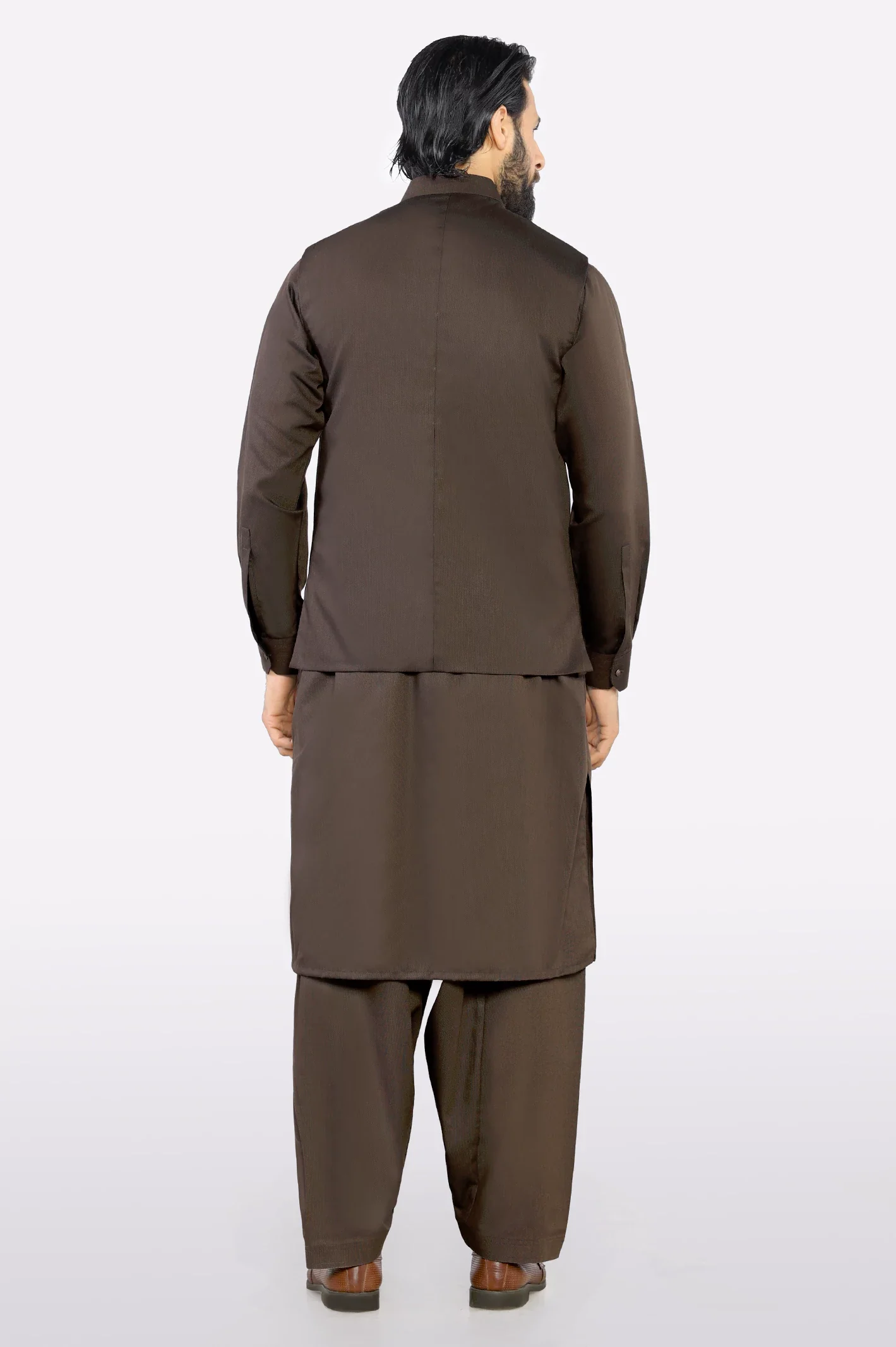 Dark Brown Shalwar Kameez with Waistcoat - Image 4