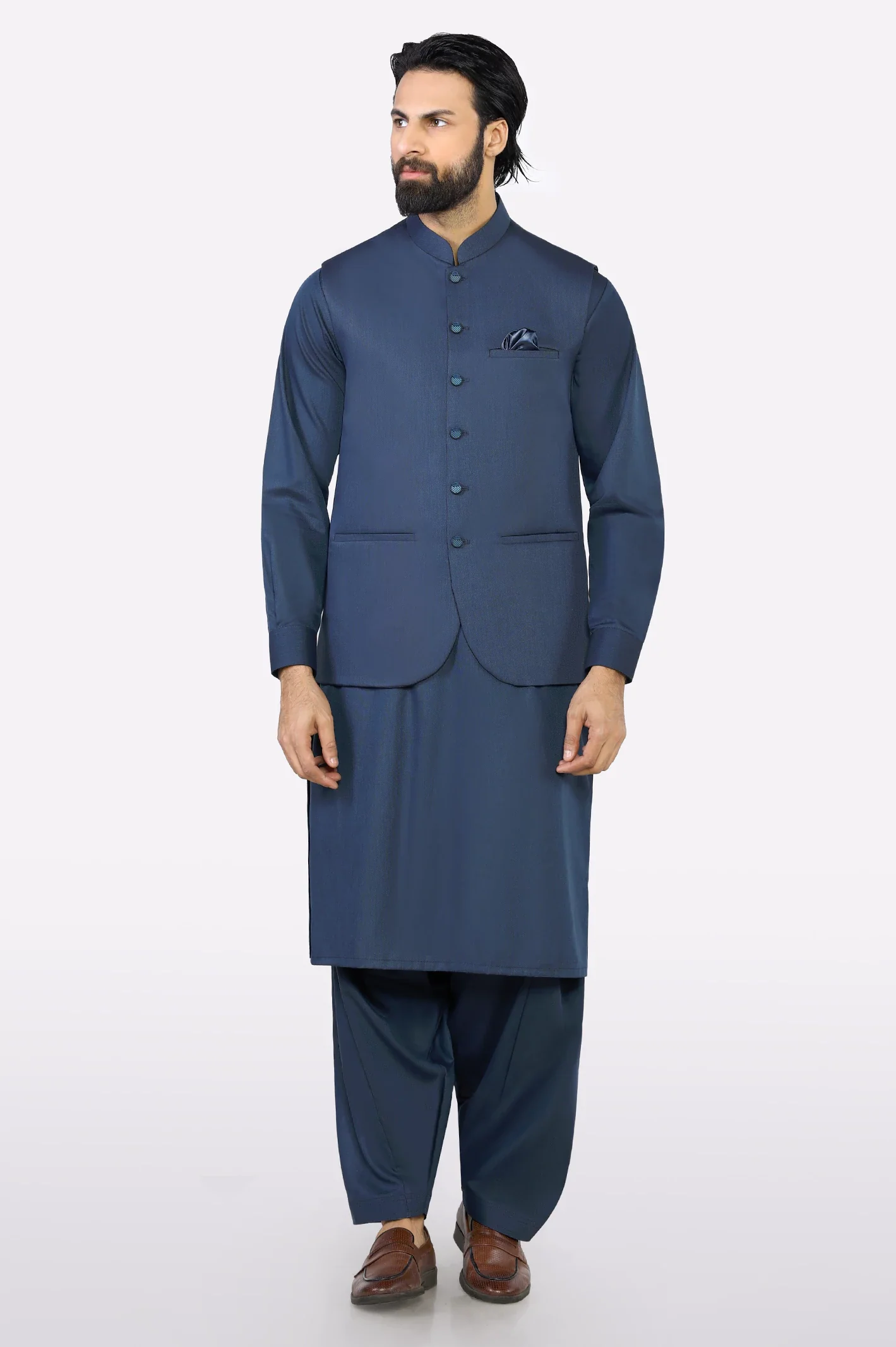 Navy Blue Shalwar Kameez with Waistcoat
