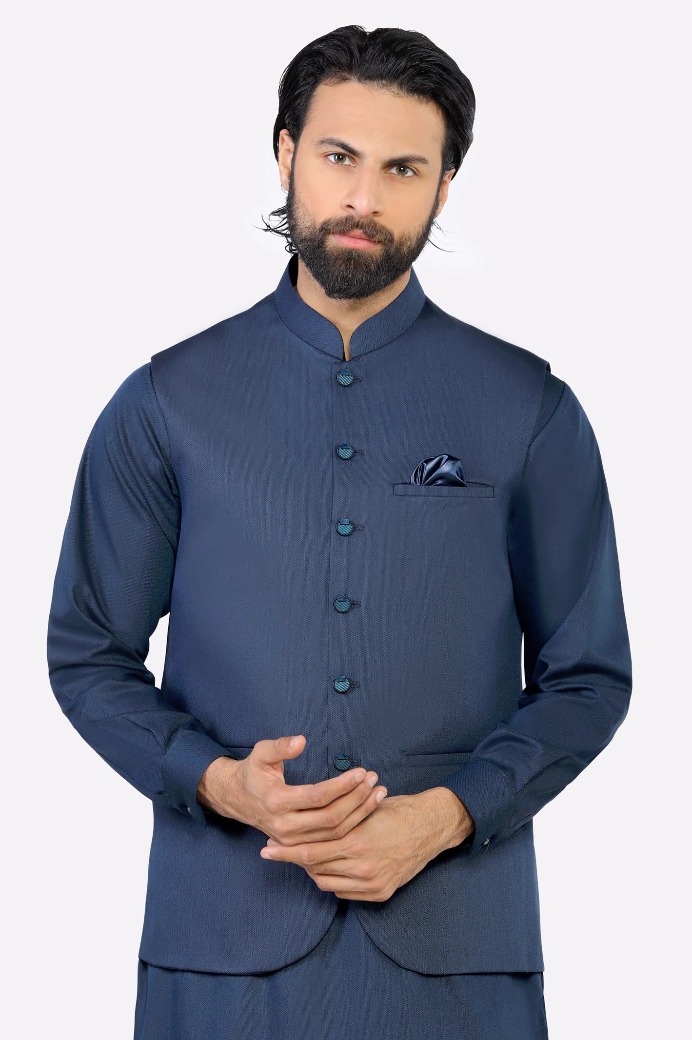 Navy Blue Shalwar Kameez with Waistcoat - Image 2