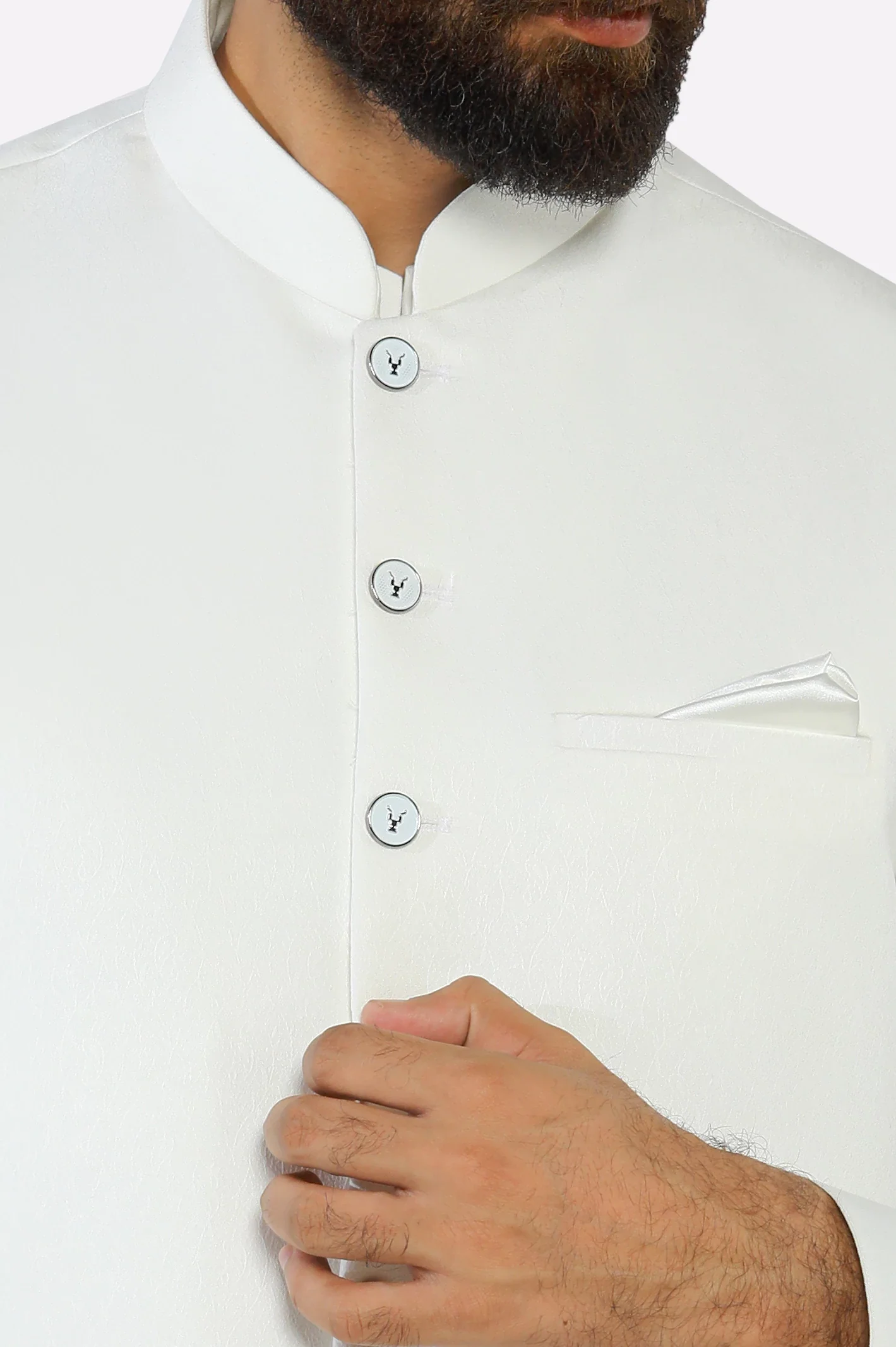 Off White Shalwar Kameez with Waistcoat - Image 3