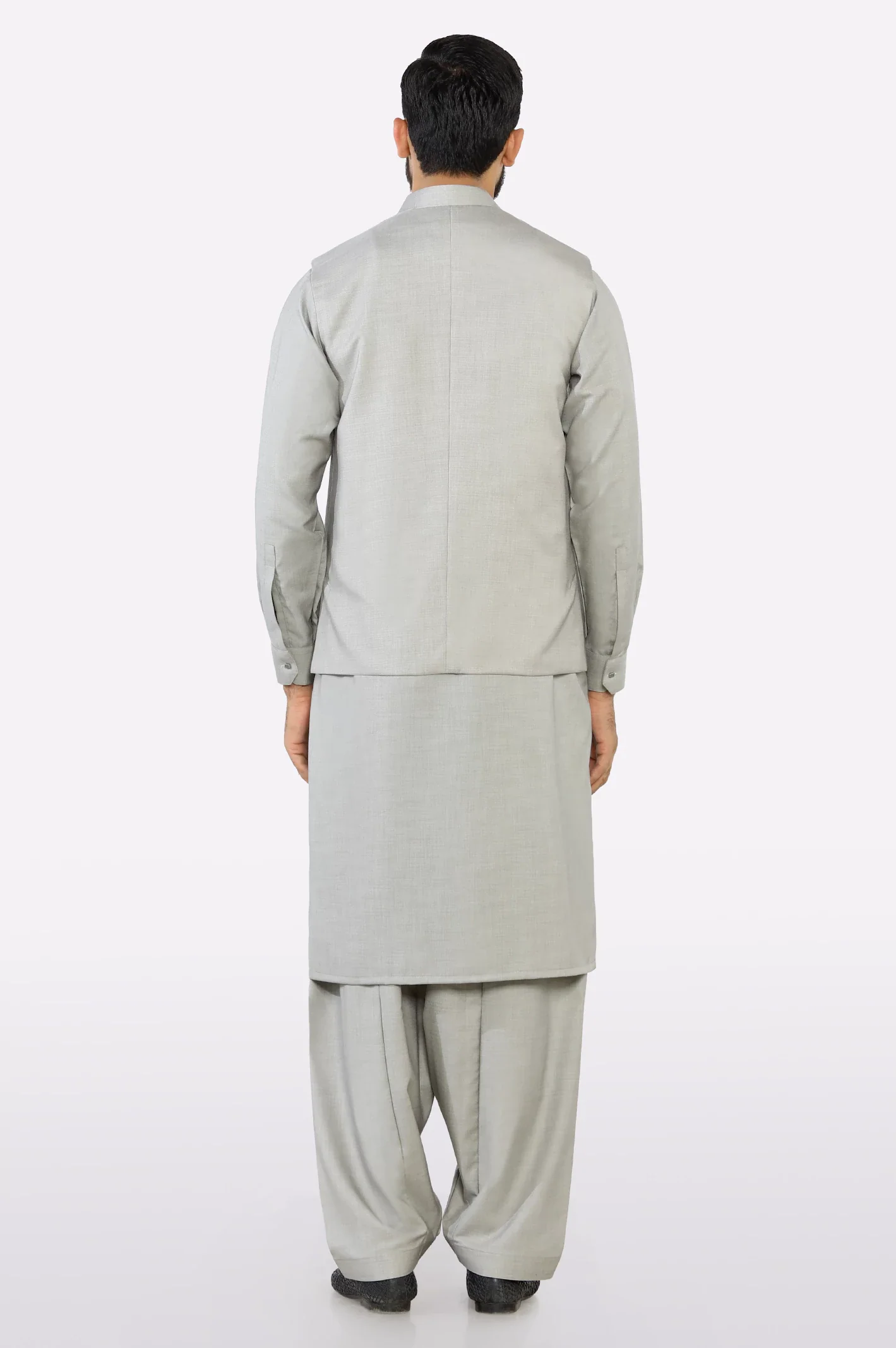 Beige Shalwar Kameez with Waistcoat - Image 4