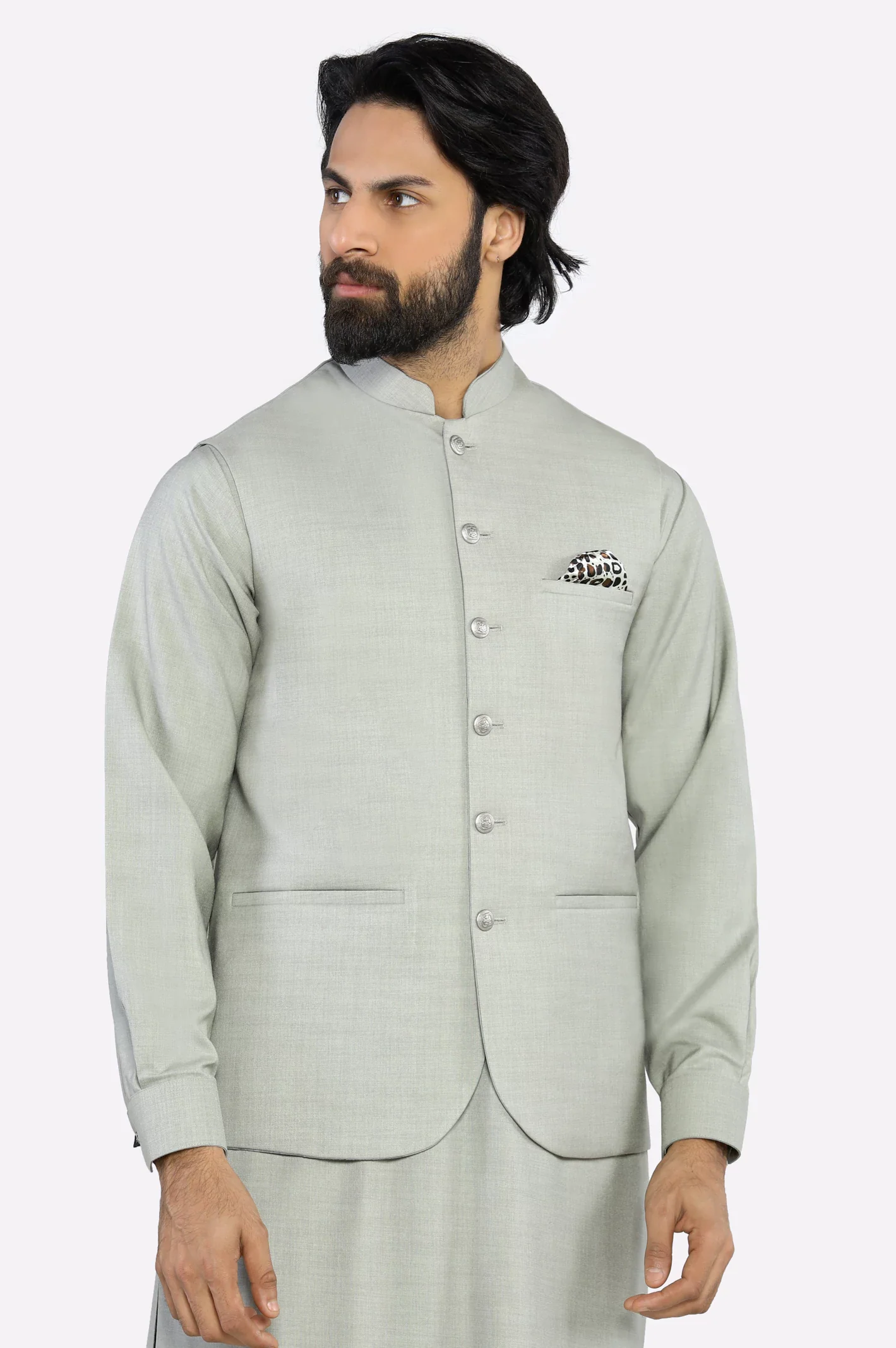 Light Green Shalwar Kameez with Waistcoat - Image 2