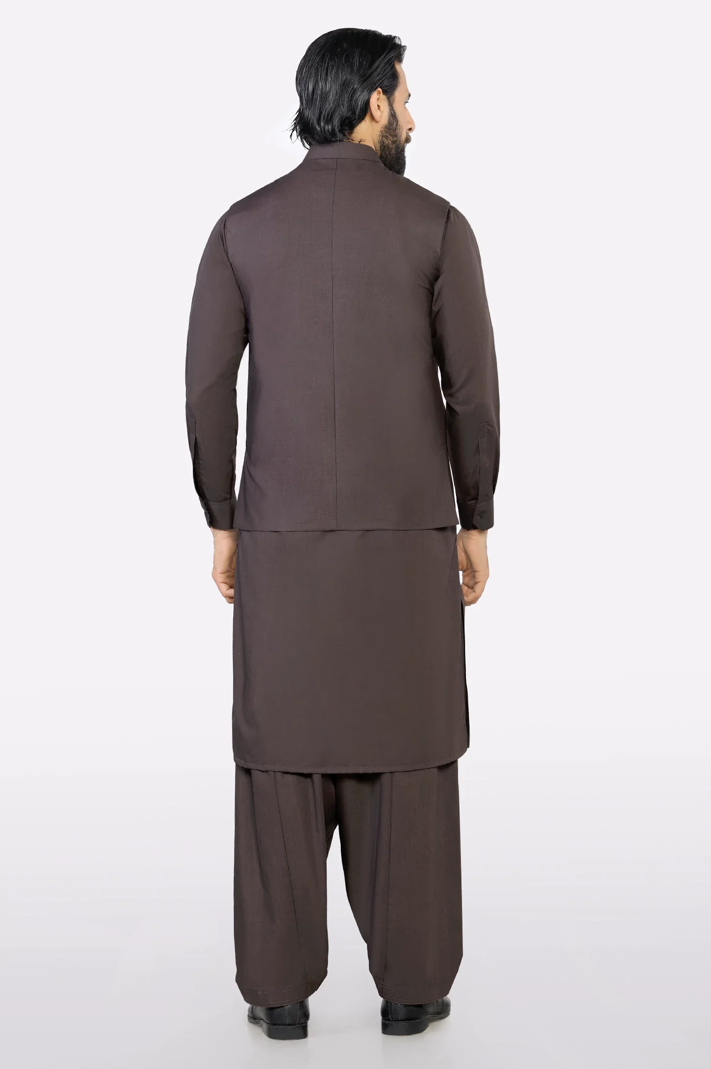 Coffee Brown Shalwar Kameez with Waistcoat - Image 4