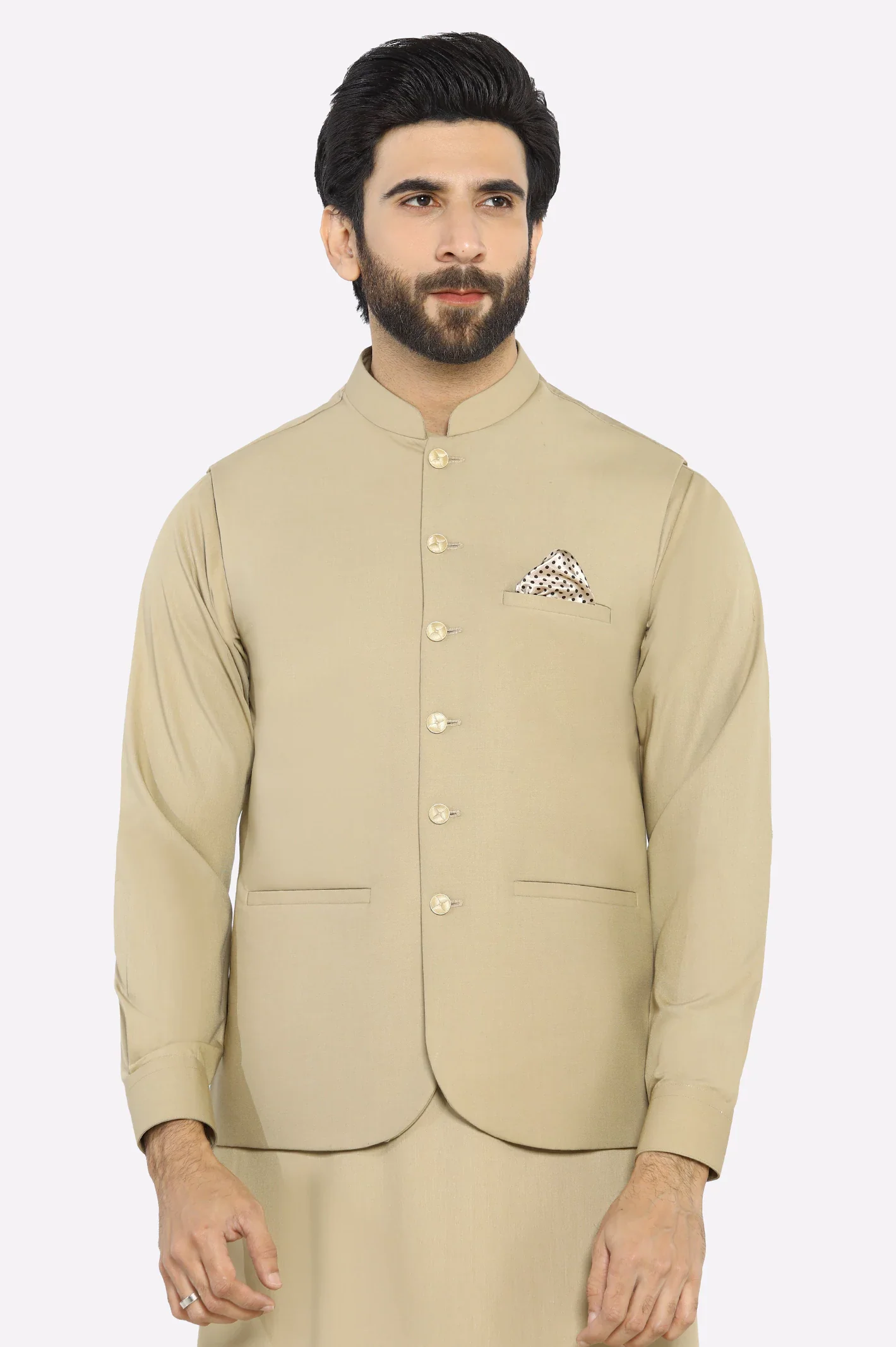 Khaki Shalwar Kameez with Waistcoat - Image 2