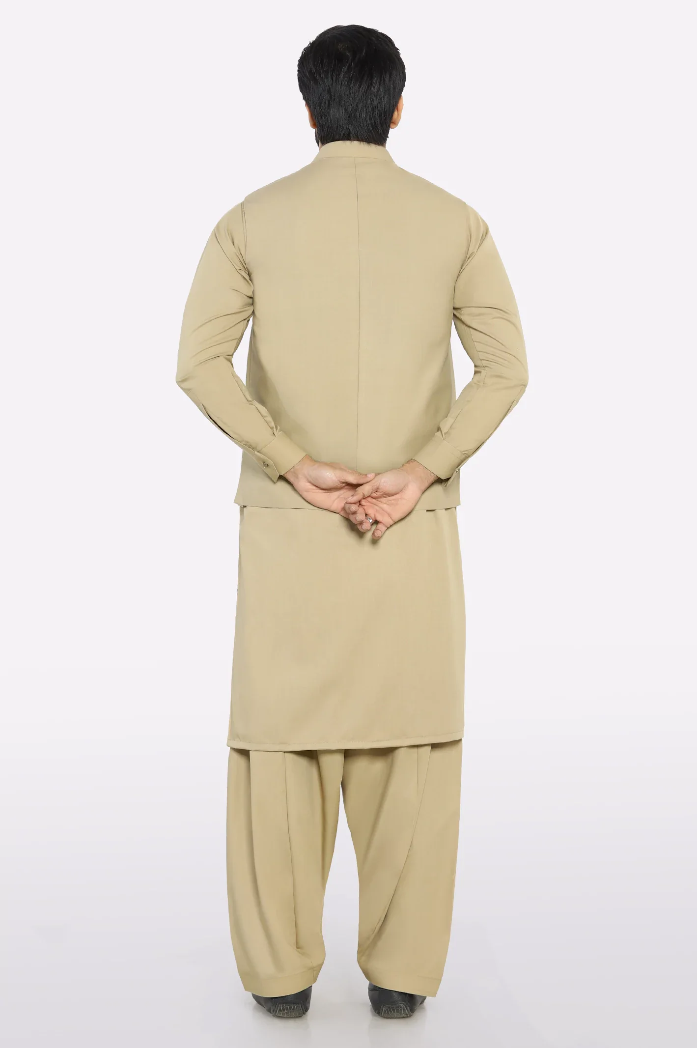 Khaki Shalwar Kameez with Waistcoat - Image 3