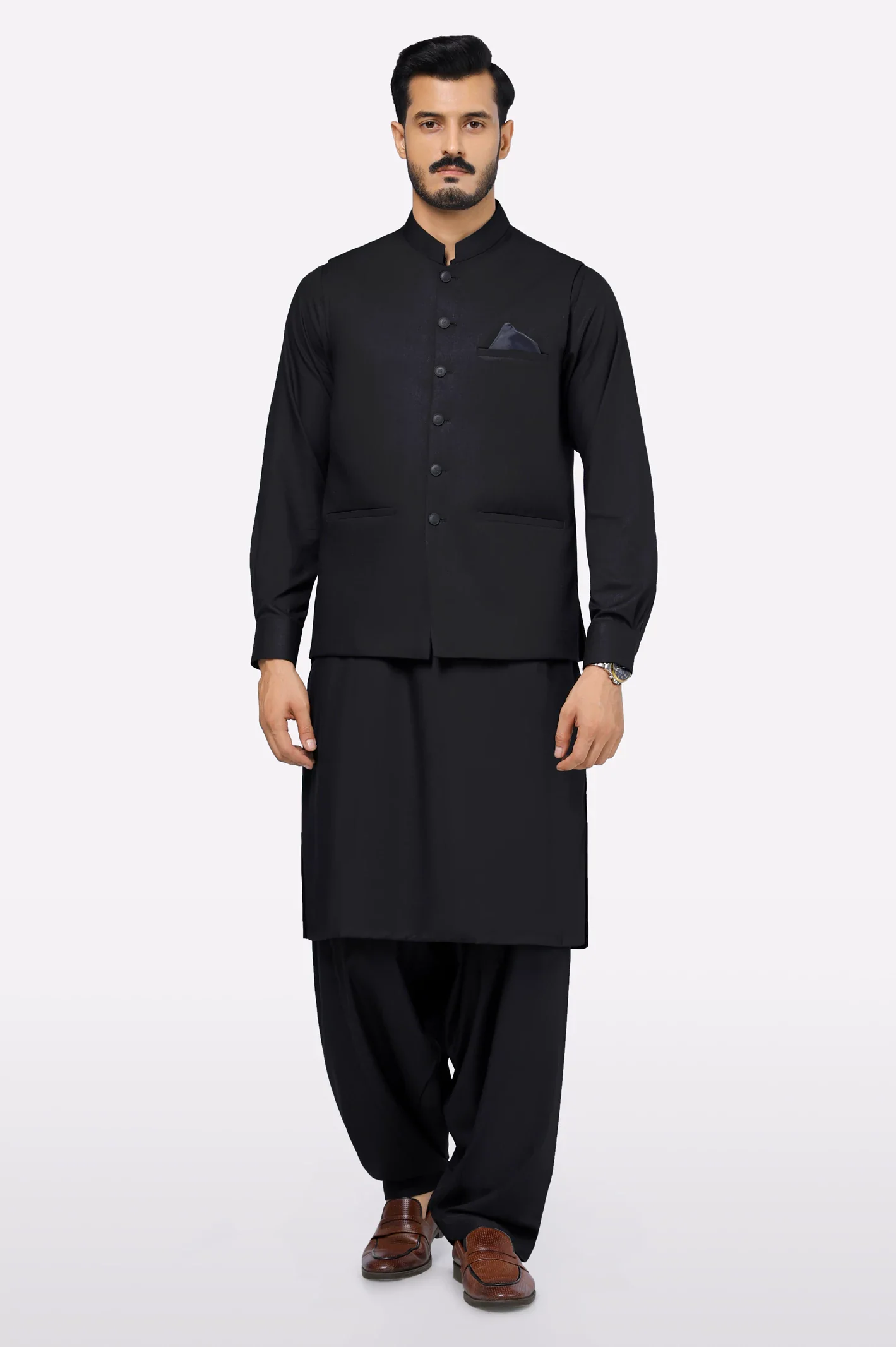 Black Shalwar Kameez with Waistcoat