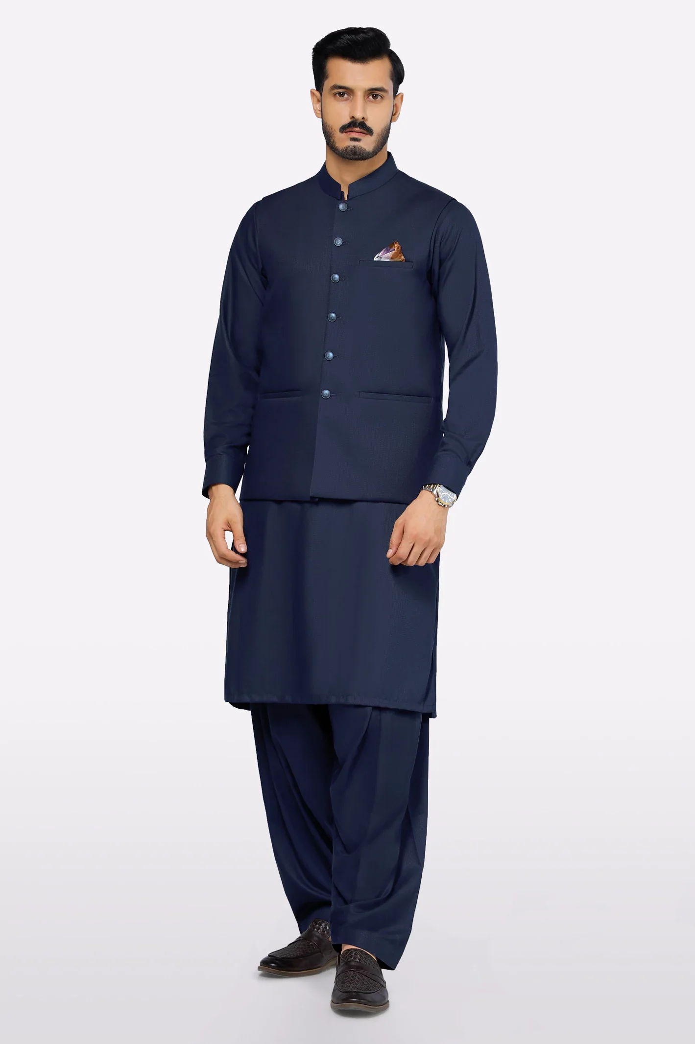 Dark Blue Shalwar Kameez with Waistcoat