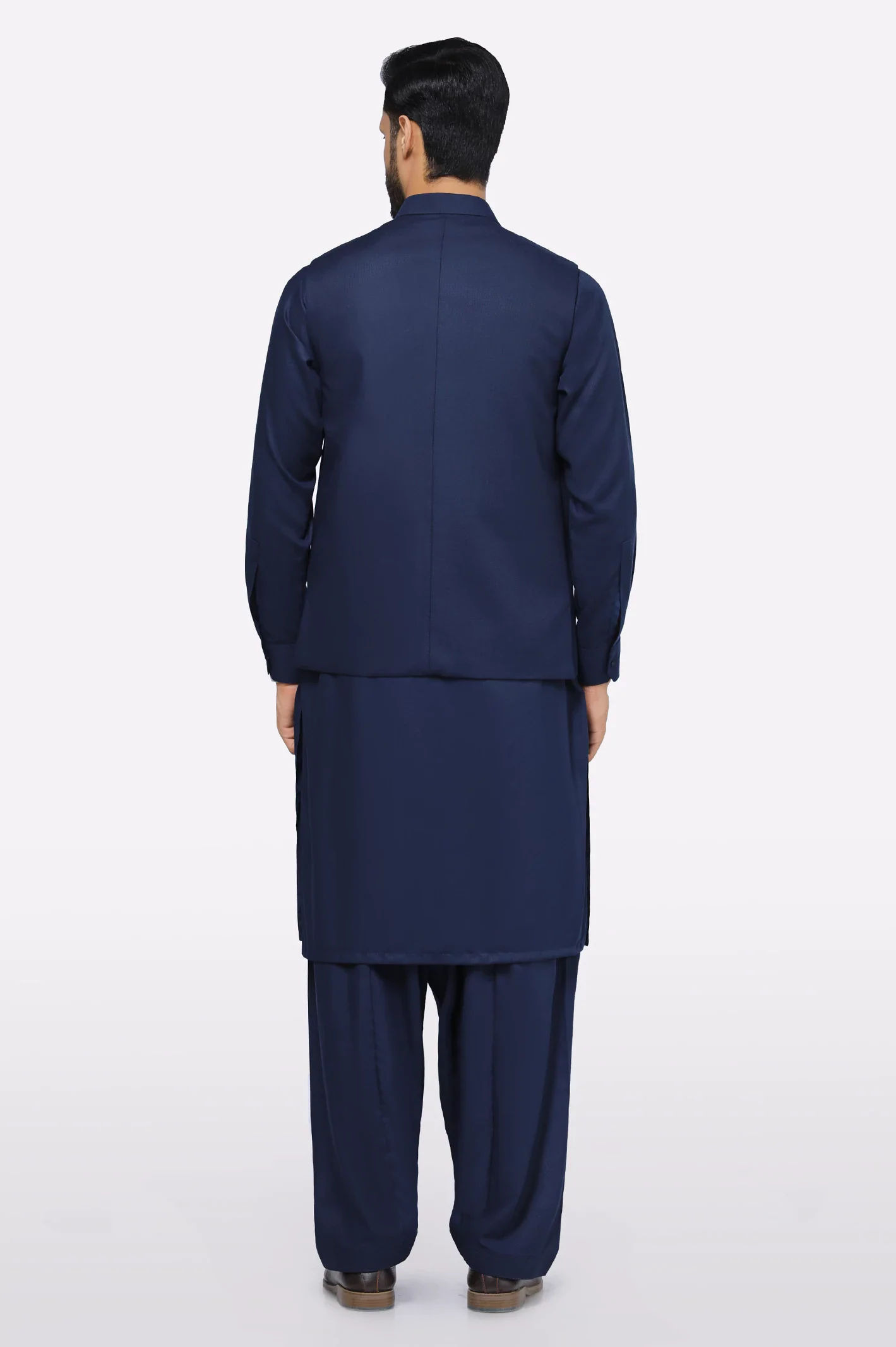 Dark Blue Shalwar Kameez with Waistcoat - Image 4