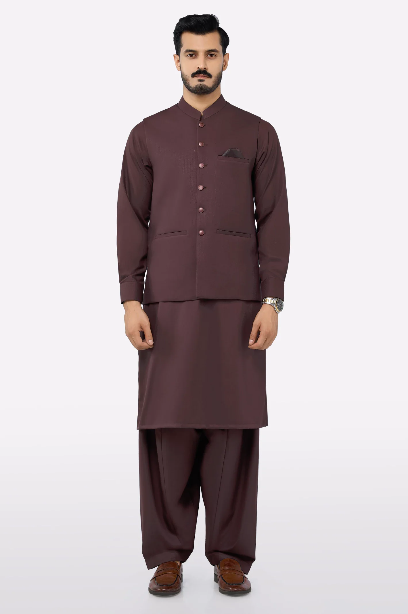 Dark Maroon Shalwar Kameez with Waistcoat