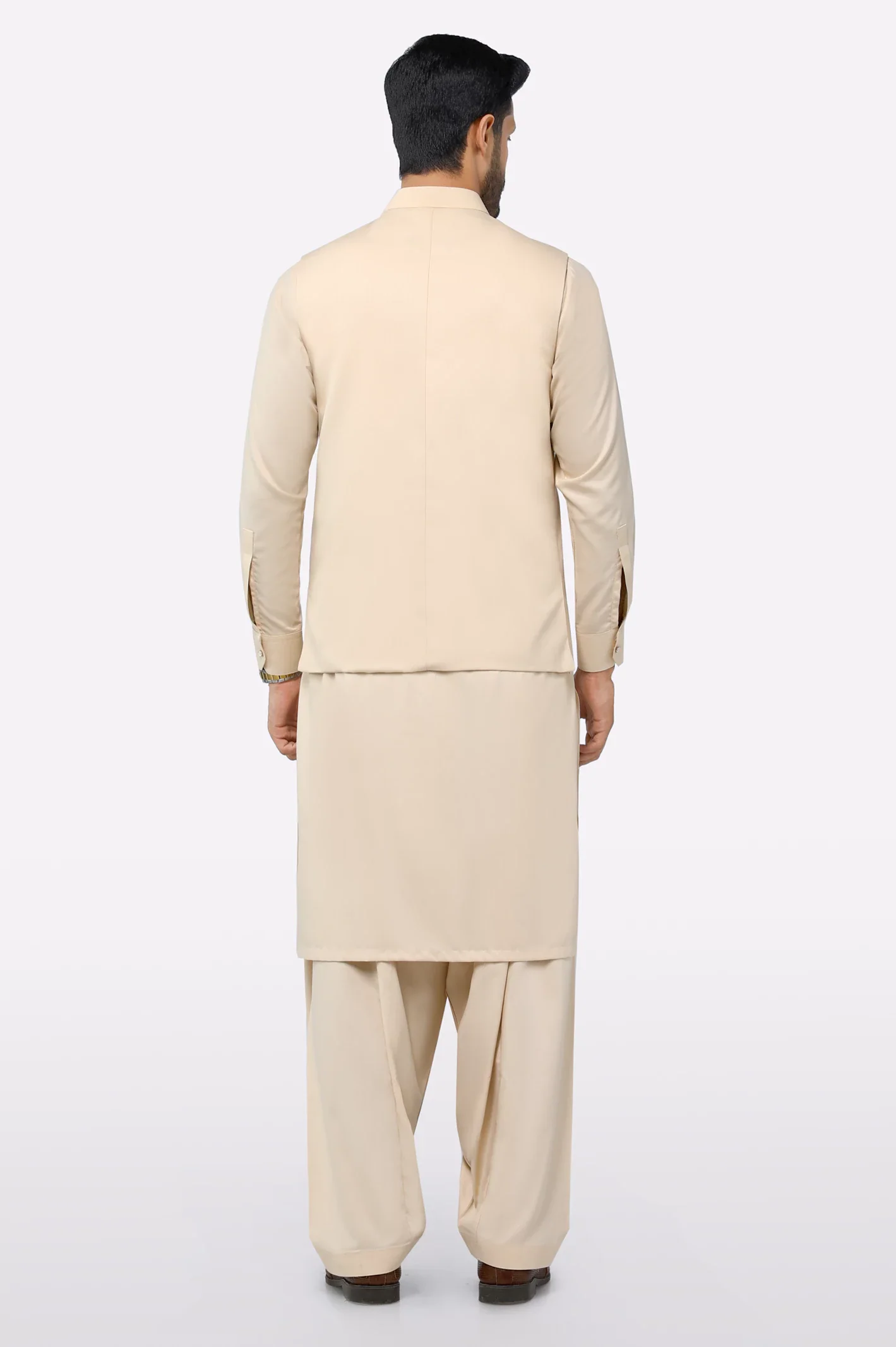 Fawn Shalwar Kameez with Waistcoat - Image 3