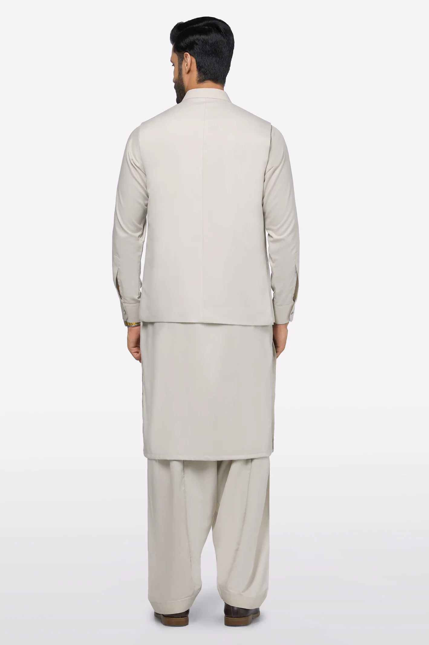 Light Beige Shalwar Kameez with Waistcoat - Image 4