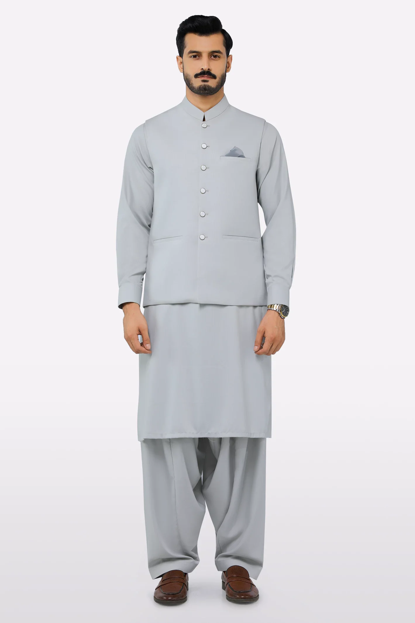 Light Grey Shalwar Kameez with Waistcoat