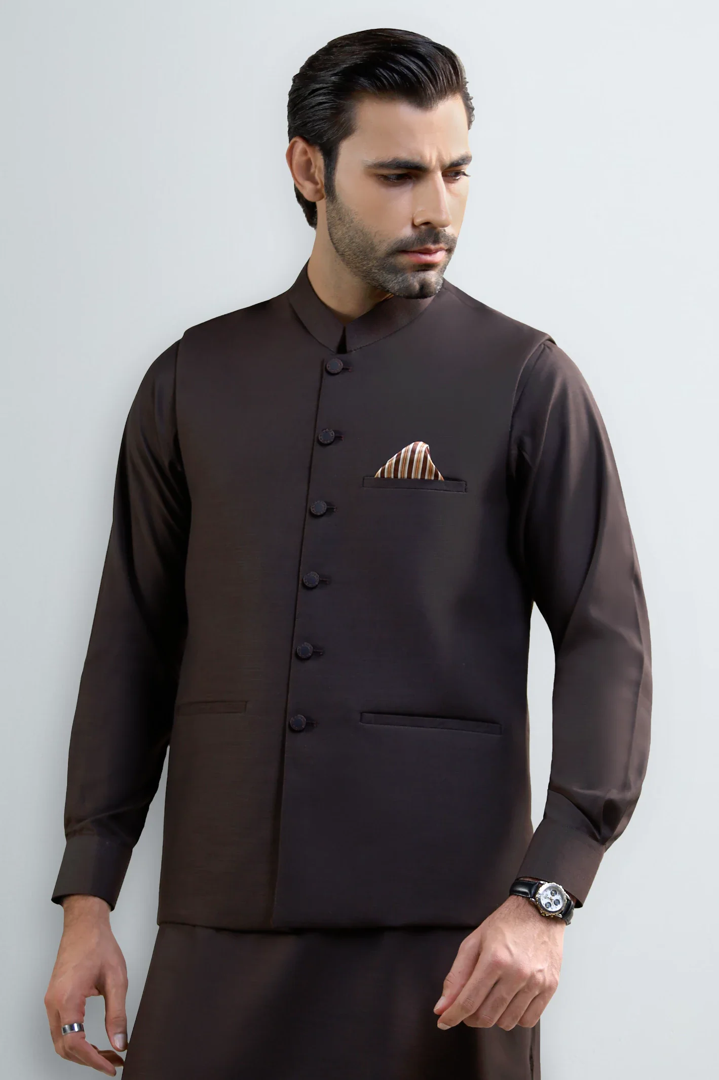 Dark Maroon Shalwar Kameez with Waistcoat - Image 2
