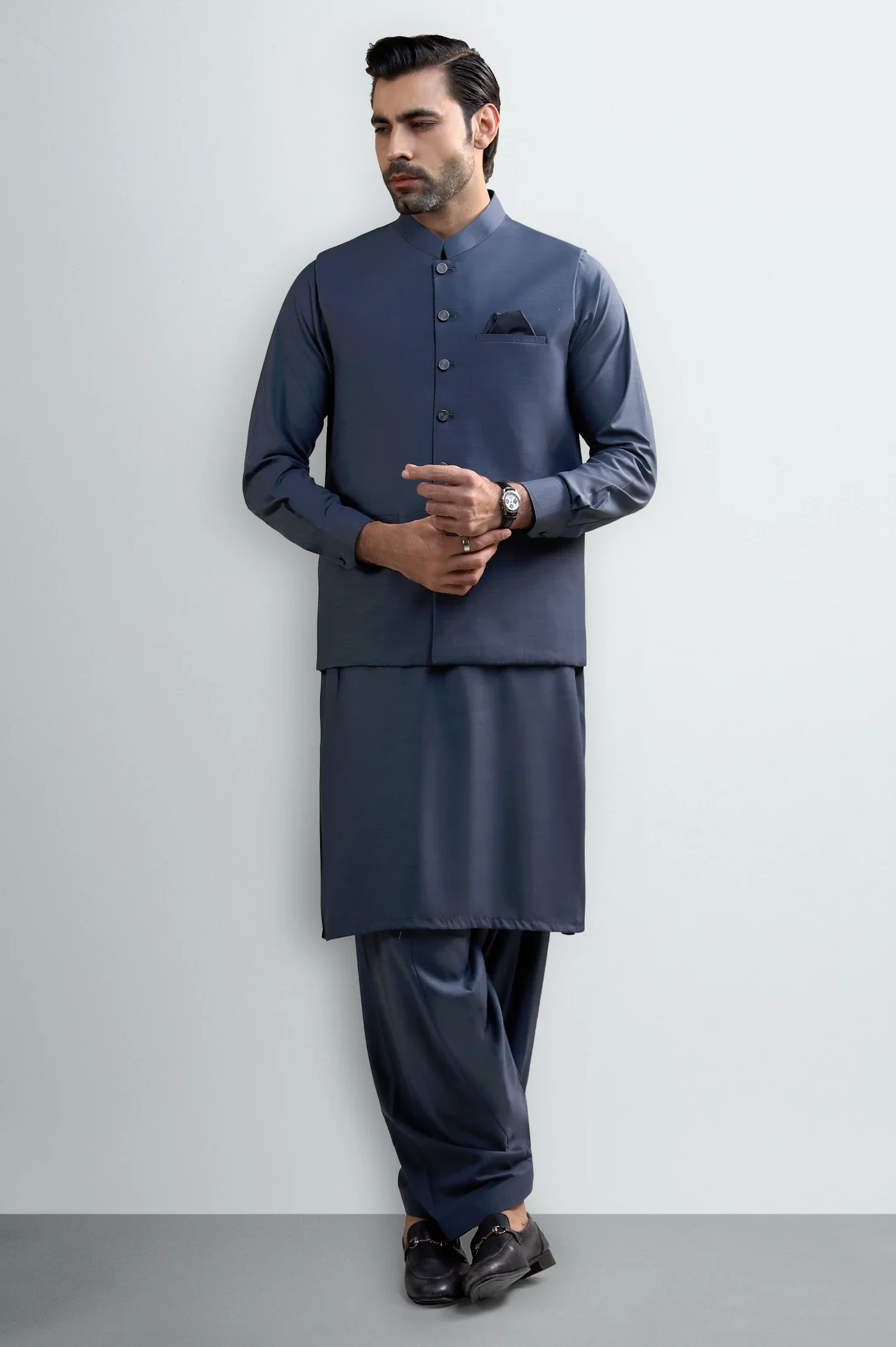Grey Shalwar Kameez with Waistcoat