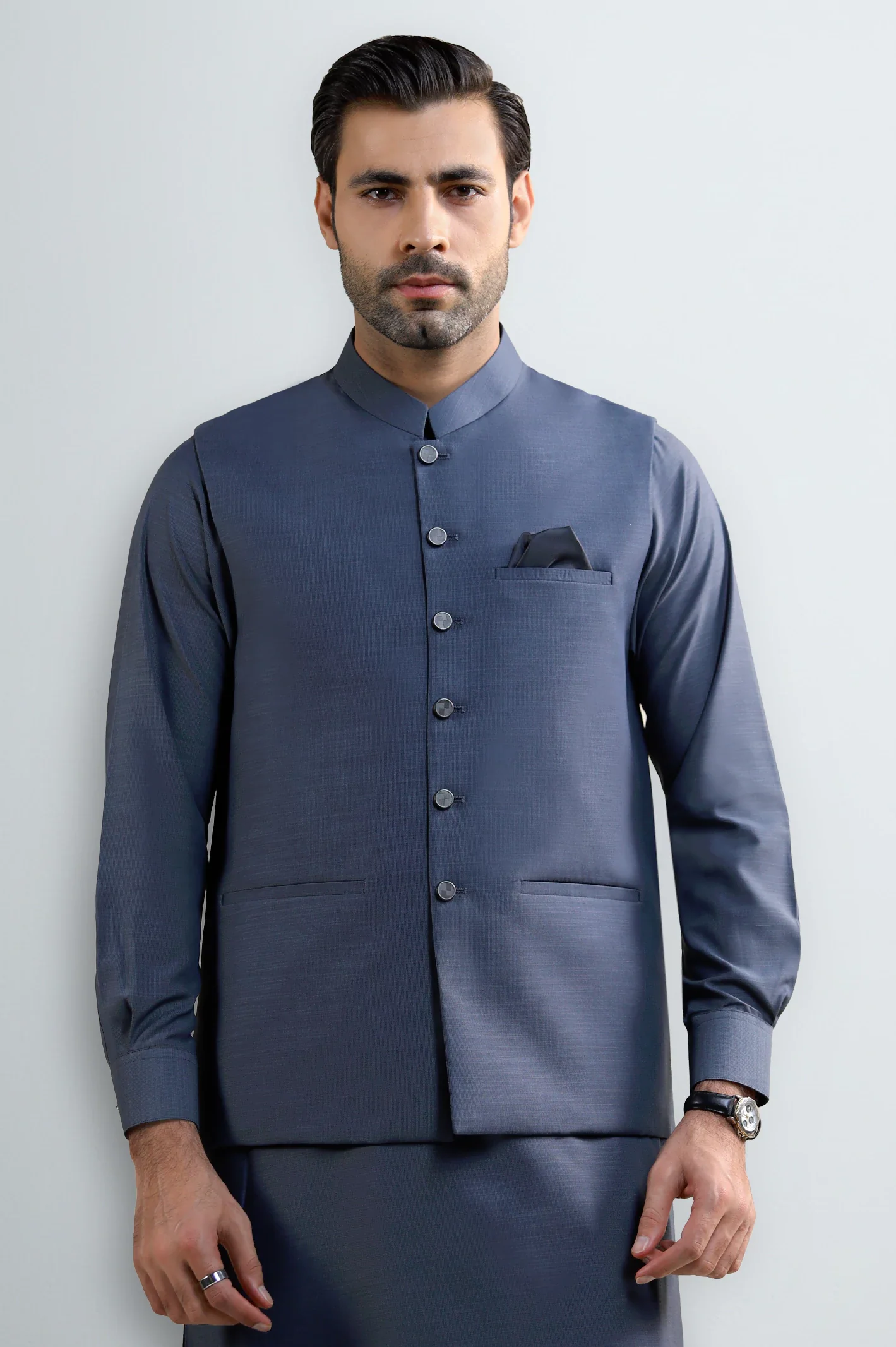 Grey Shalwar Kameez with Waistcoat - Image 2