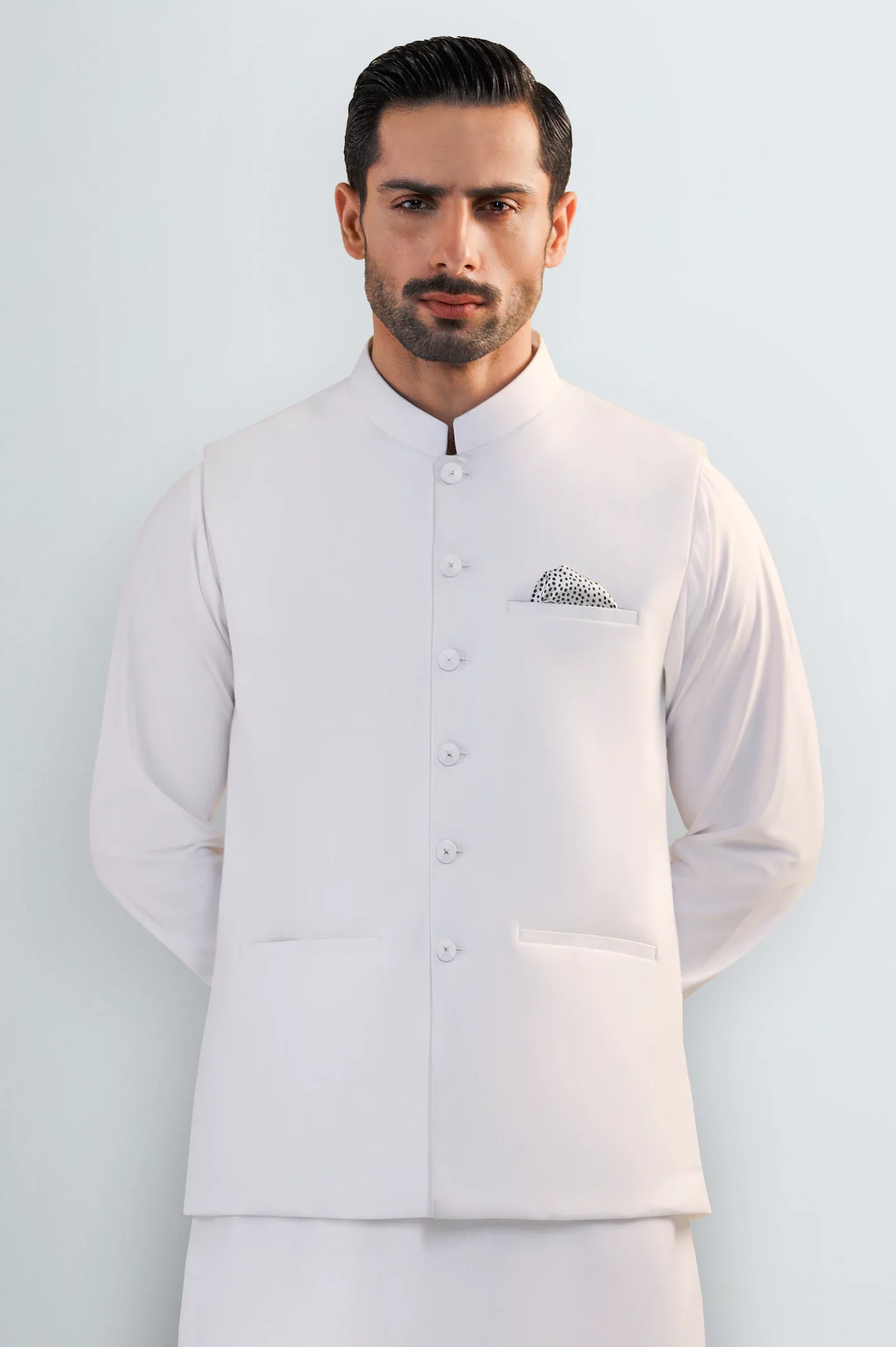 Off White Shalwar Kameez with Waistcoat - Image 2