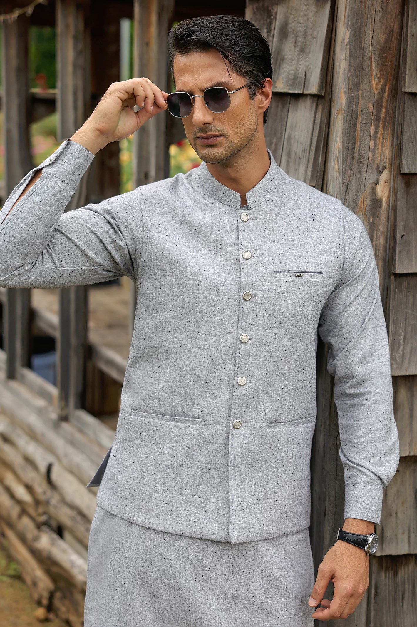 Light Grey Shalwar Kameez with Waistcoat - Image 2