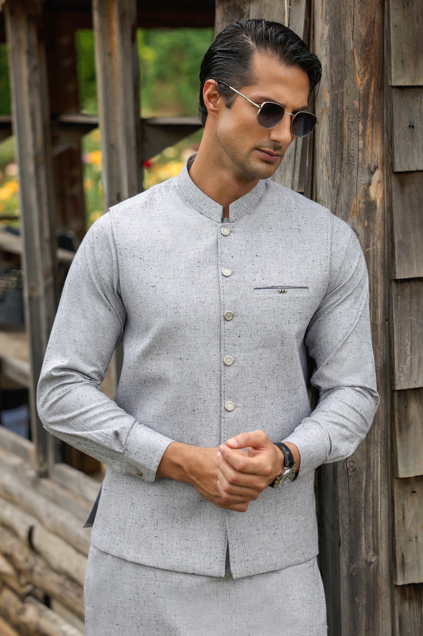 Light Grey Shalwar Kameez with Waistcoat - Image 4