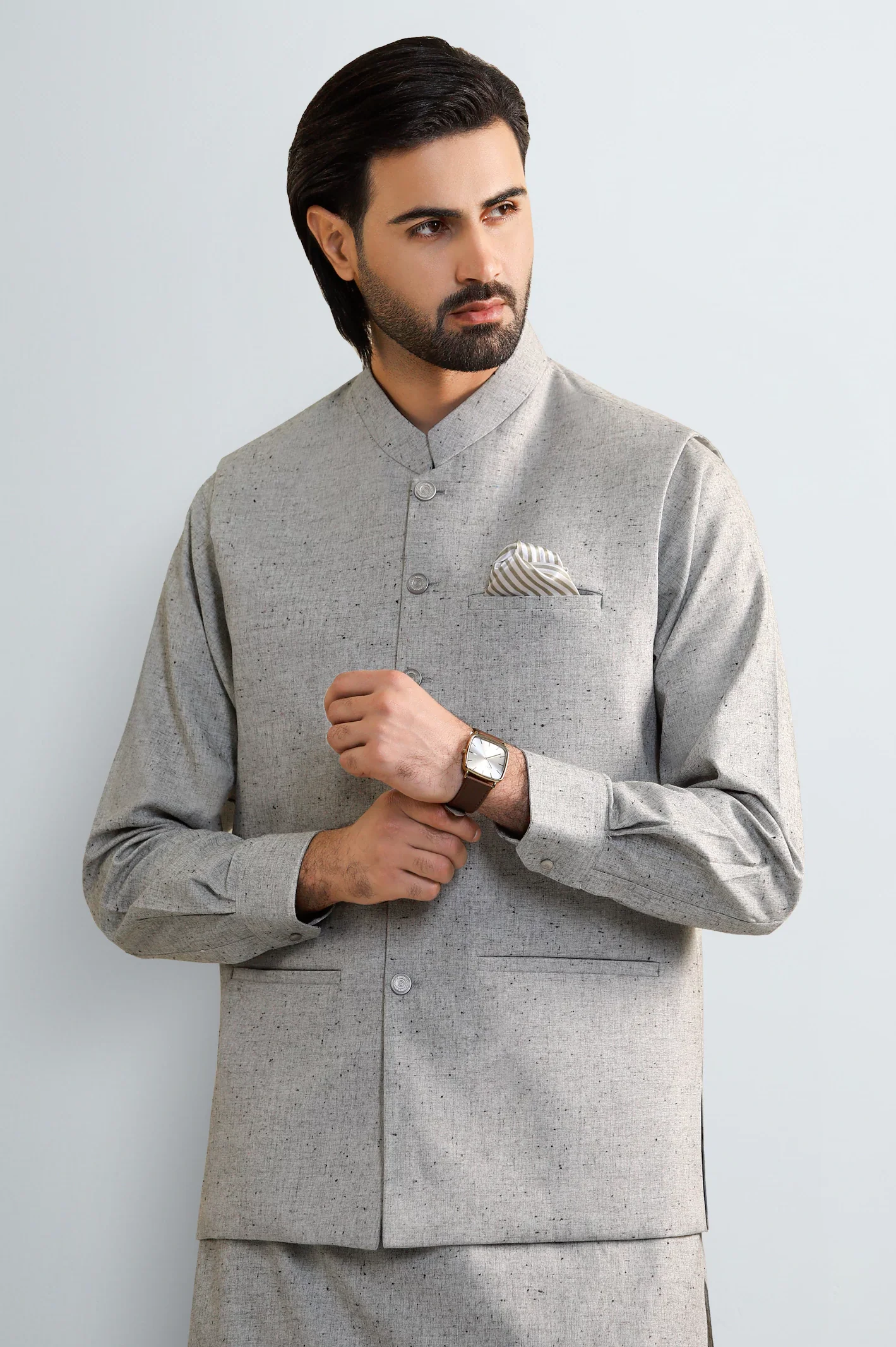 Grey Shalwar Kameez with Waistcoat - Image 2