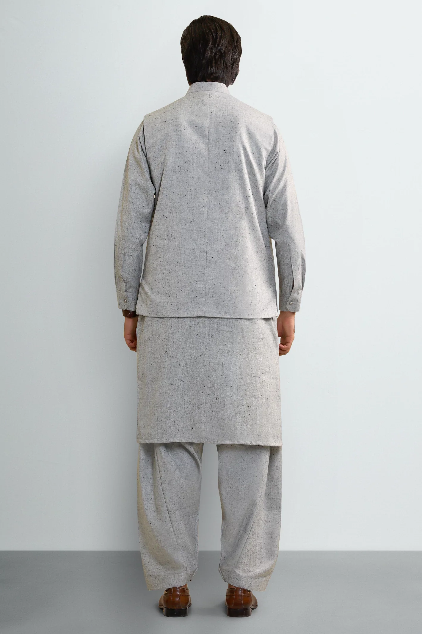 Grey Shalwar Kameez with Waistcoat - Image 3