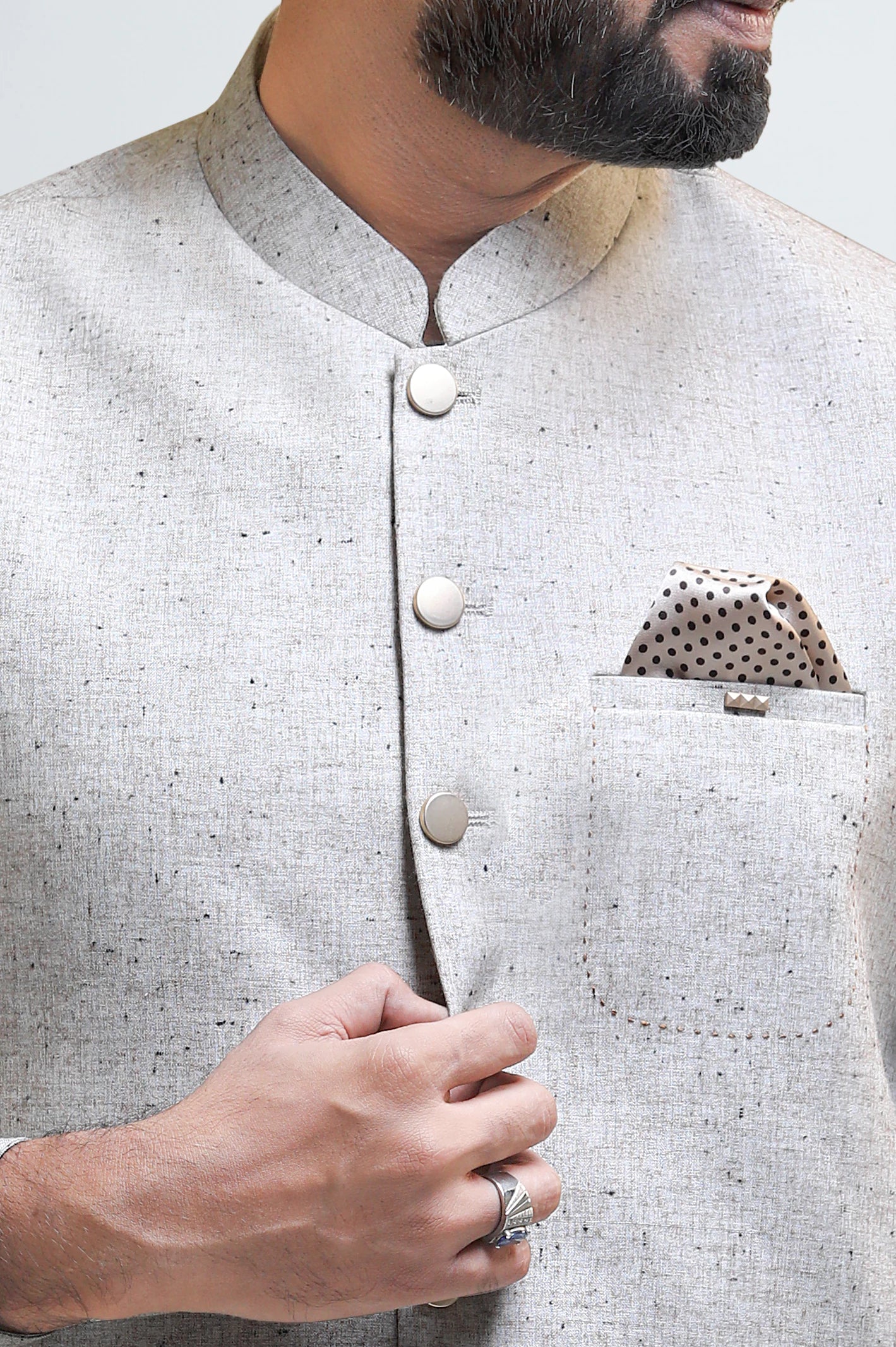 Beige Shalwar Kameez with Waistcoat - Image 3