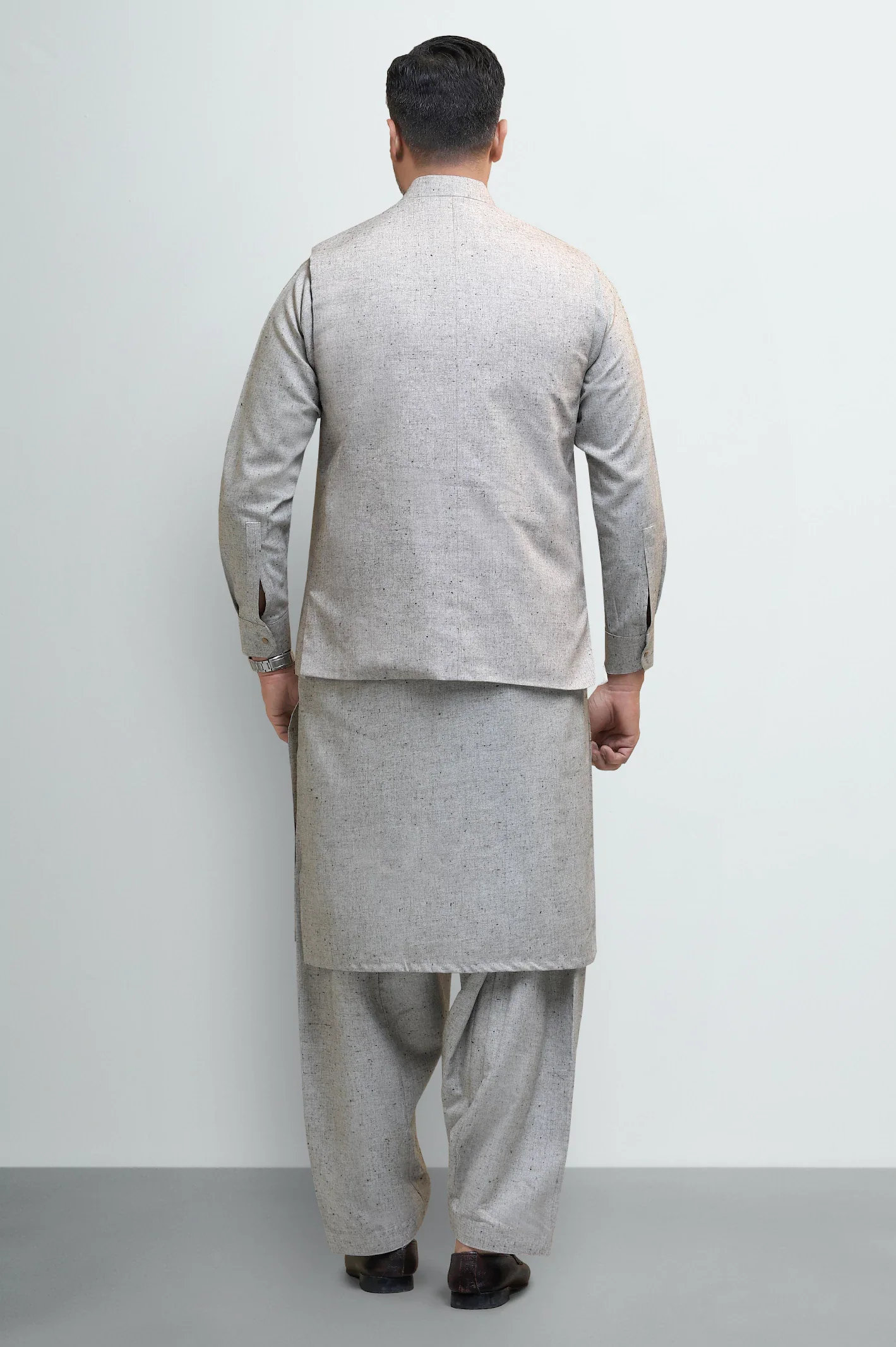 Beige Shalwar Kameez with Waistcoat - Image 4