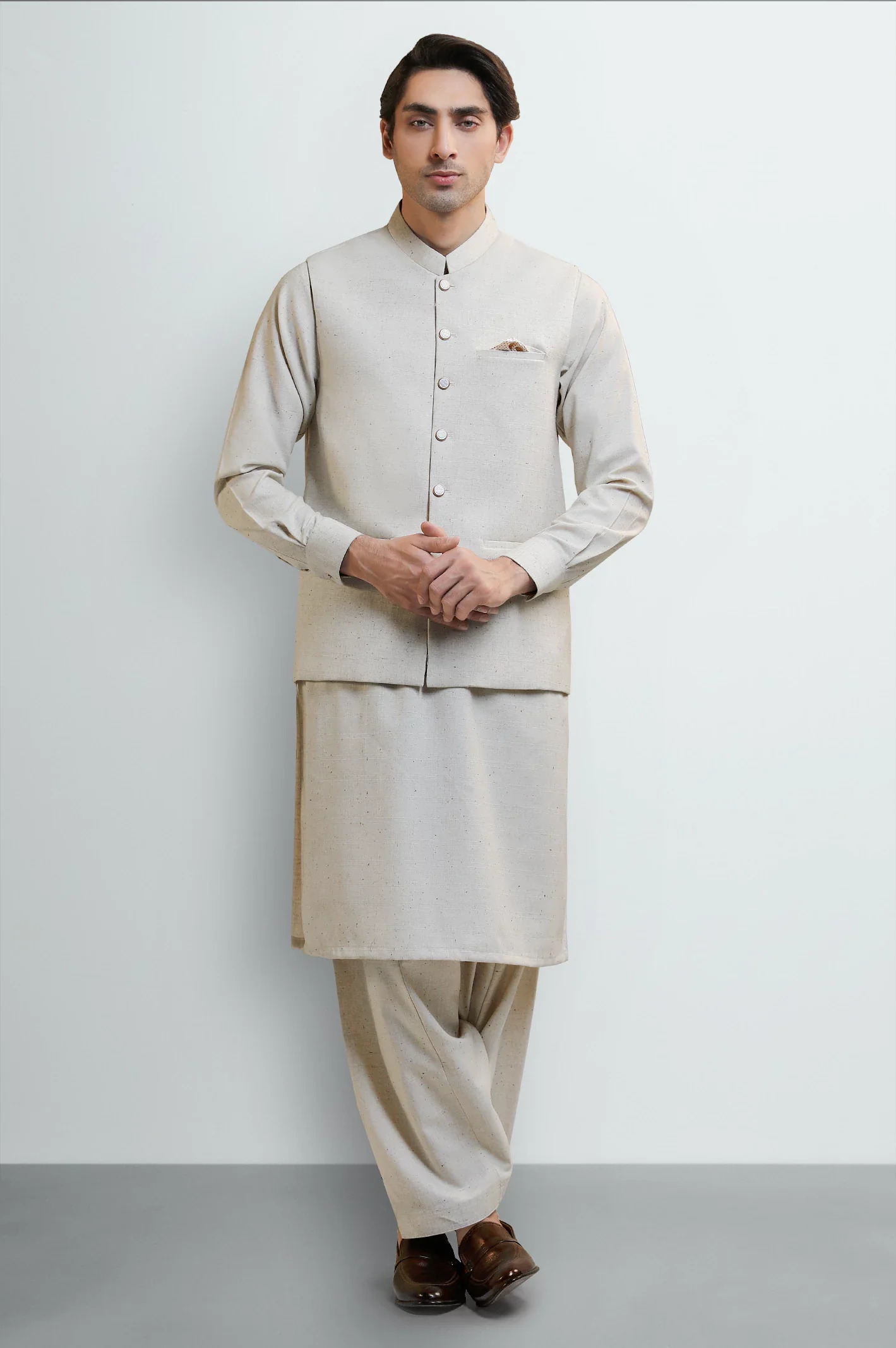 Sand Shalwar Kameez with Waistcoat