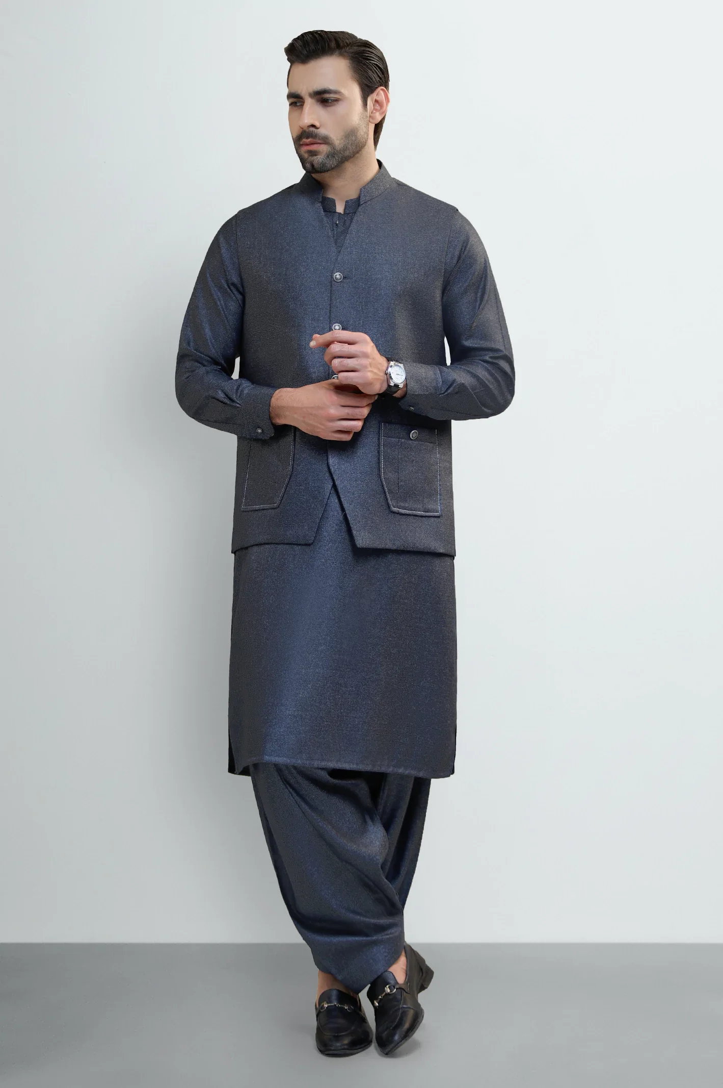 Blue Shalwar Kameez with Waistcoat