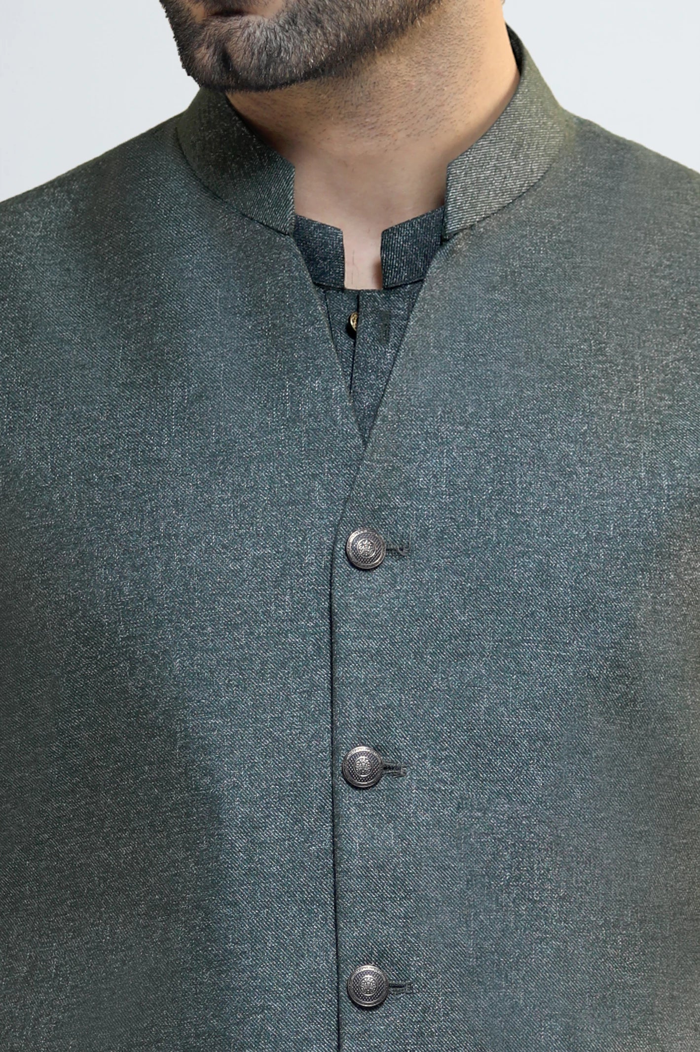 Green Shalwar Kameez with Waistcoat - Image 3