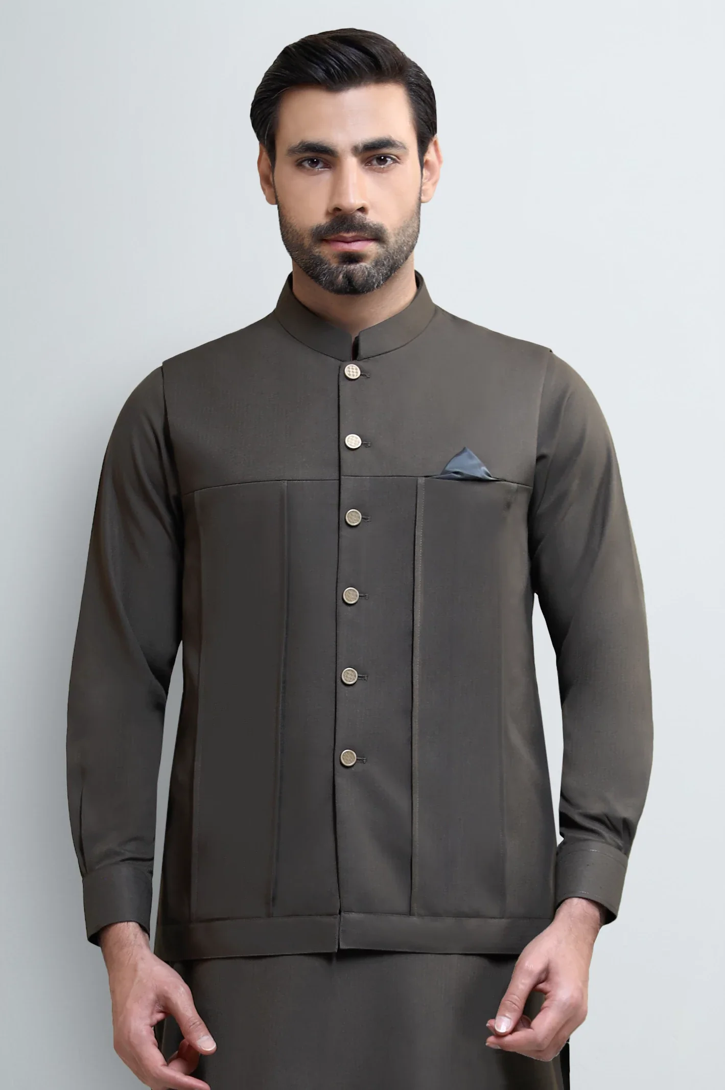 Dark Green Shalwar Kameez with Waistcoat - Image 2