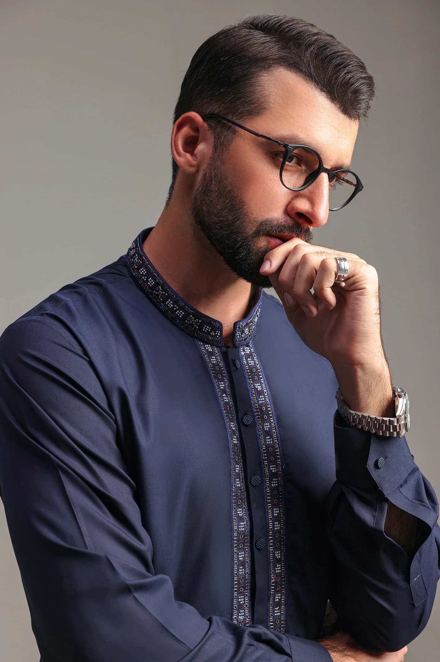 Navy Blue Wash & Wear Shalwar Kameez - Image 3