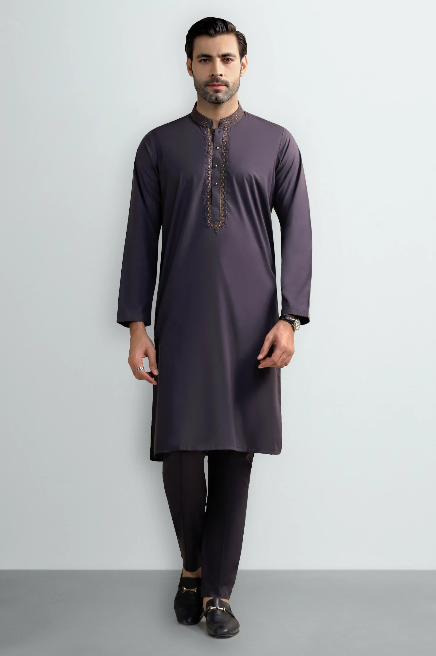 Coffee Brown Wash & Wear Kurta Pajama - Image 2