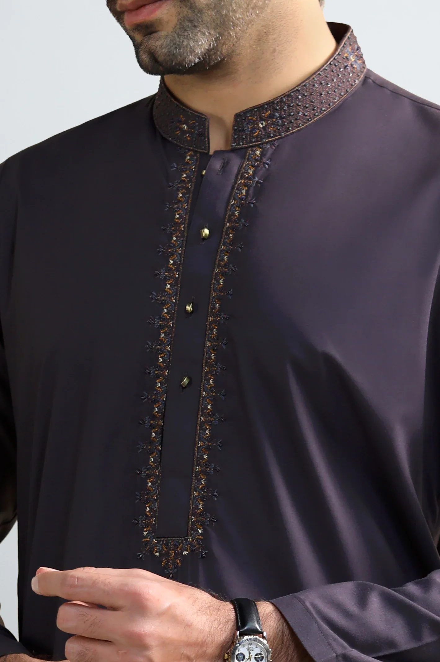 Coffee Brown Wash & Wear Kurta Pajama - Image 3