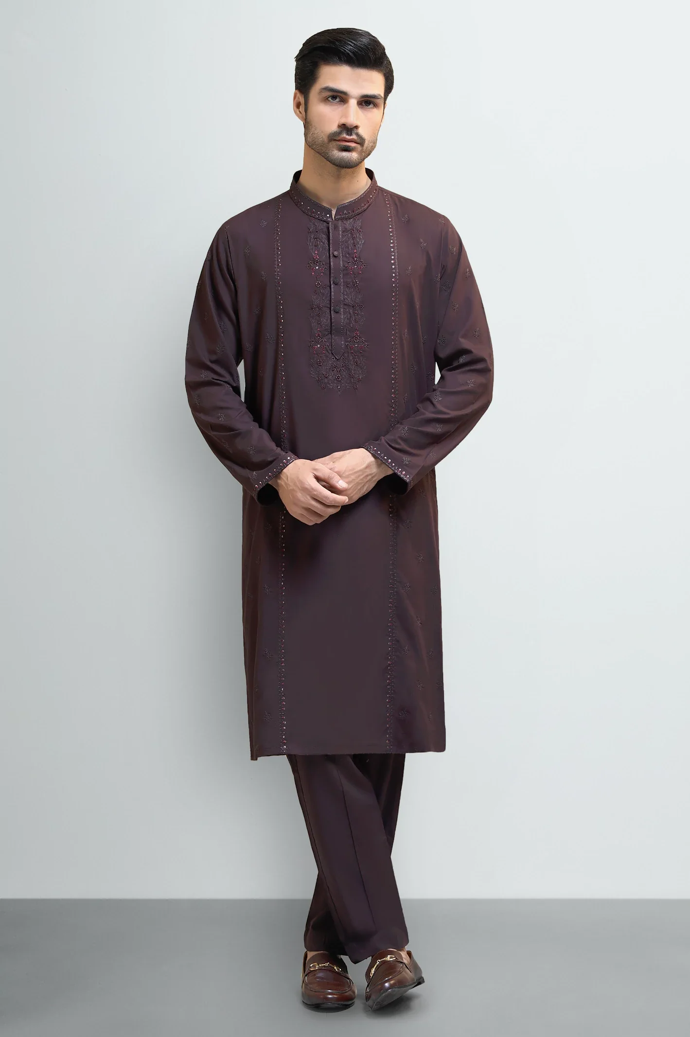 Bargundy Wash & Wear Kurta Pajama - Image 2