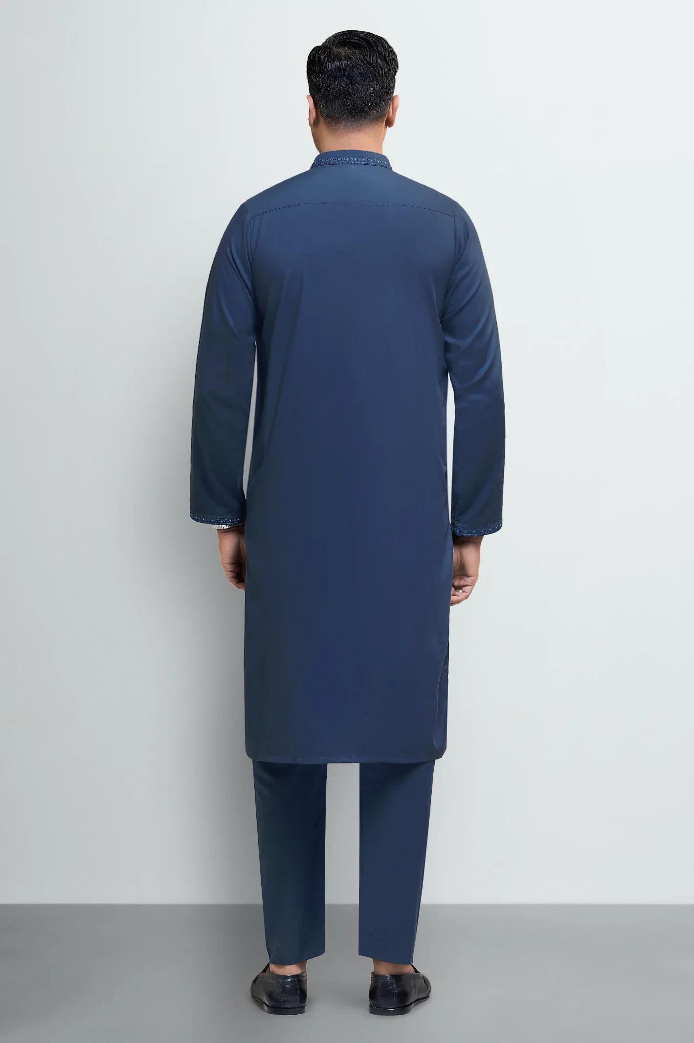 Teal Blue Wash & Wear Kurta Pajama - Image 4