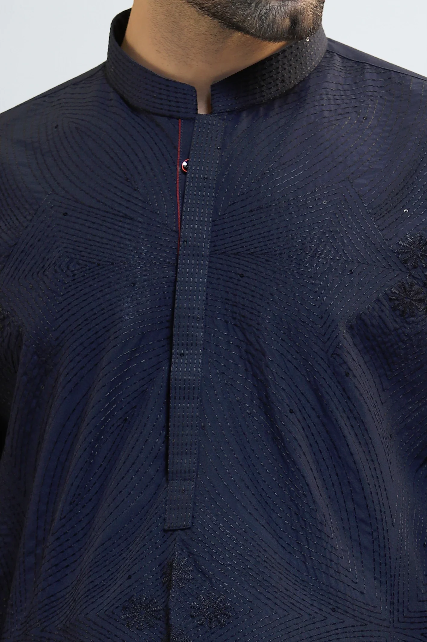 Navy Blue Wash & Wear Kurta Pajama - Image 3