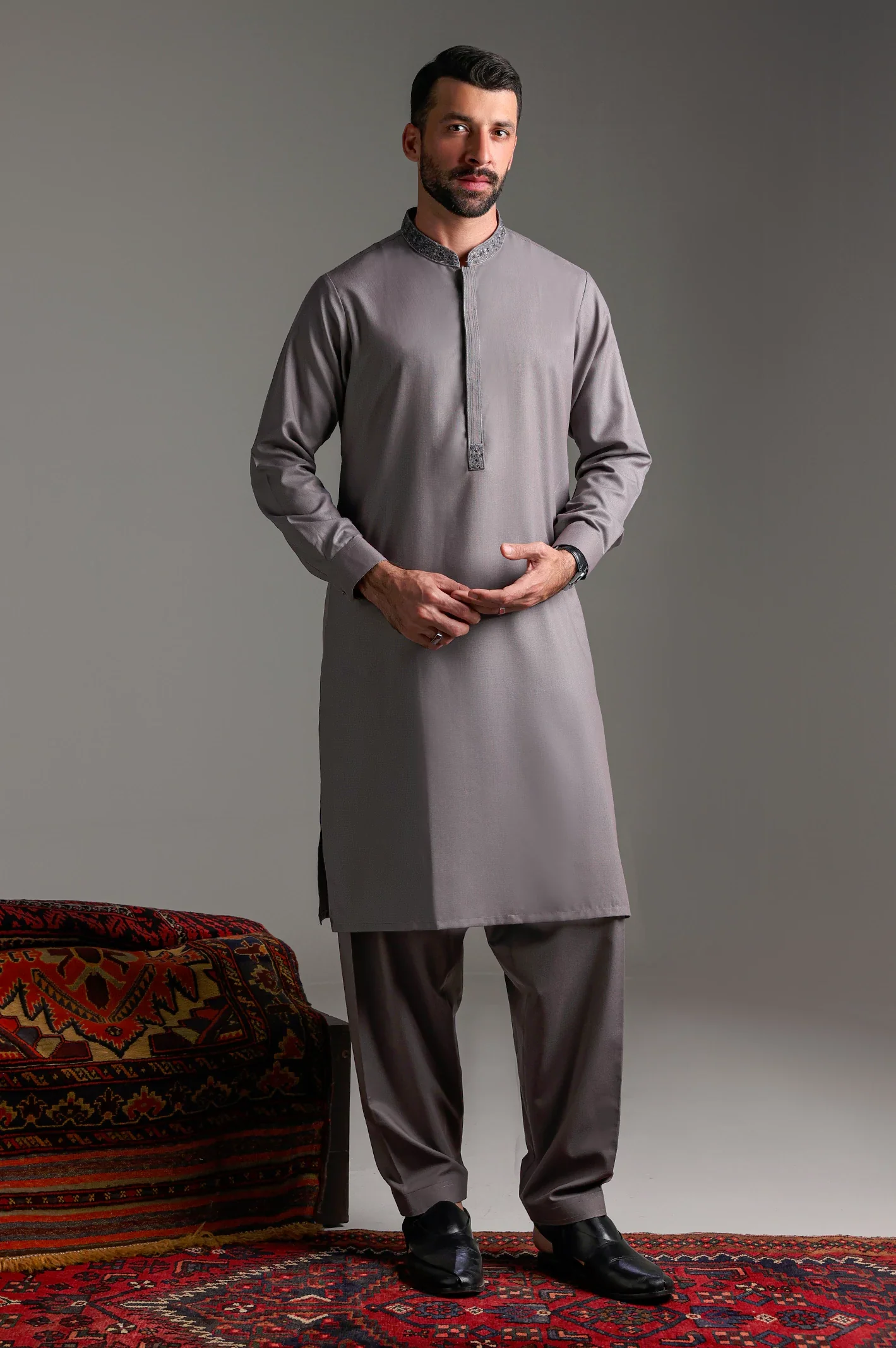 Grey Wash & Wear Shalwar Kameez - Image 2