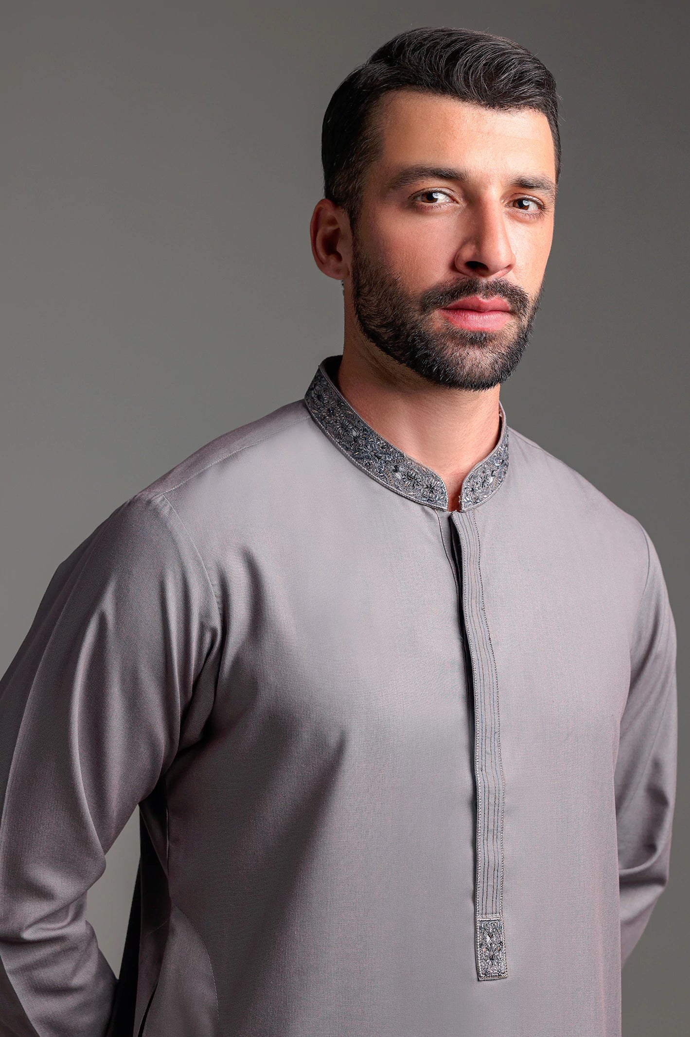 Grey Wash & Wear Shalwar Kameez - Image 3