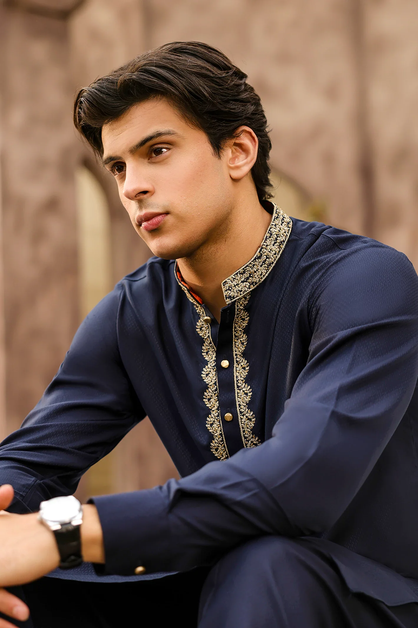 Navy Blue Wash & Wear Shalwar Kameez - Image 4