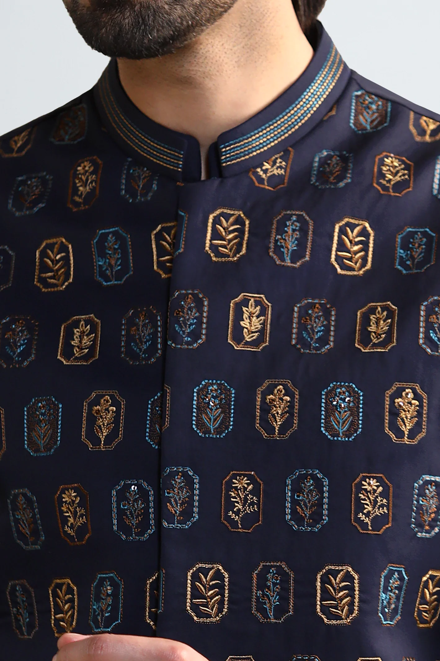 Navy Blue Shalwar Kameez With Waistcoat - Image 3