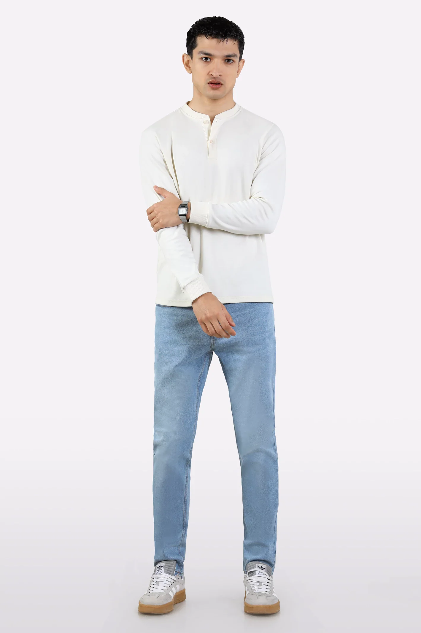 Off White Knitted Henley Shirt - Image 2