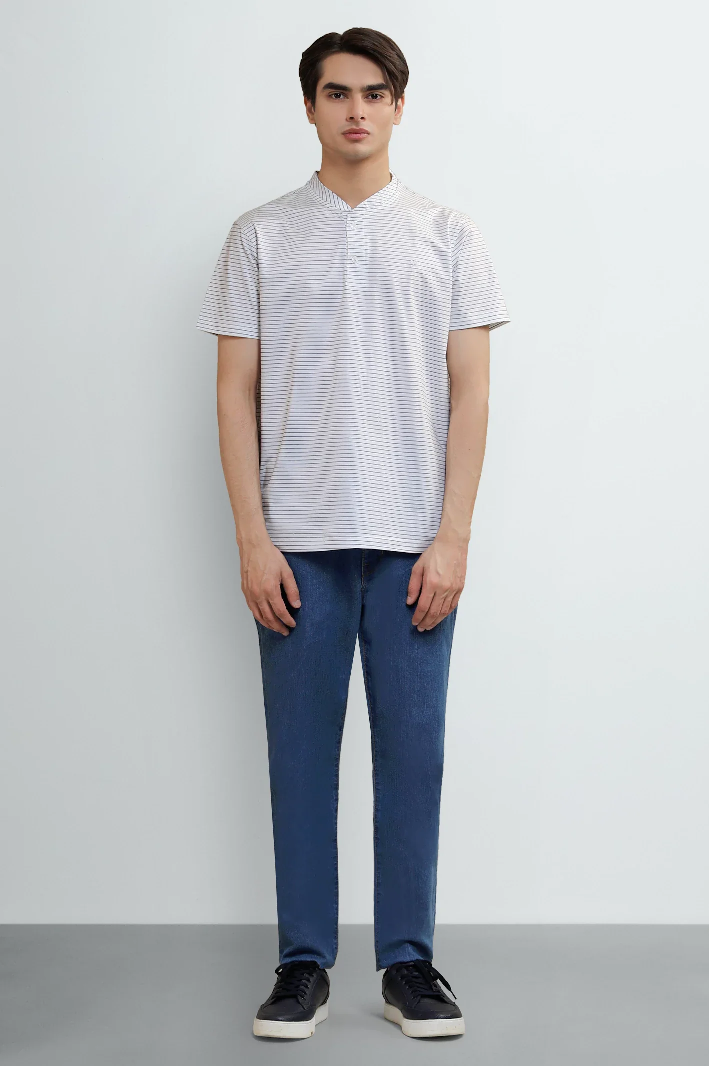 Men's Striped Short-Sleeve Henley Shirt - Image 2