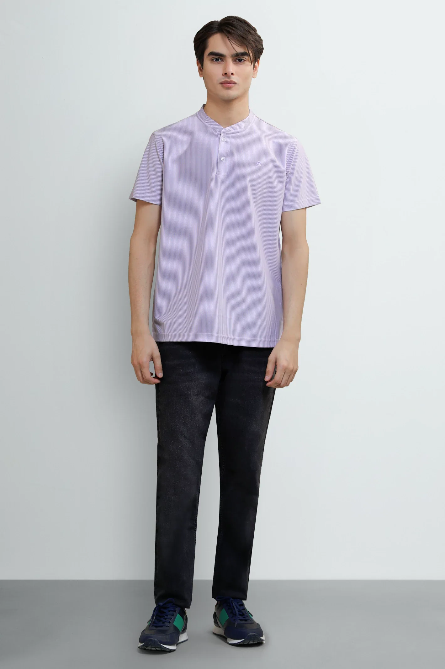 Purple Striped Henley T-Shirt - Image 2