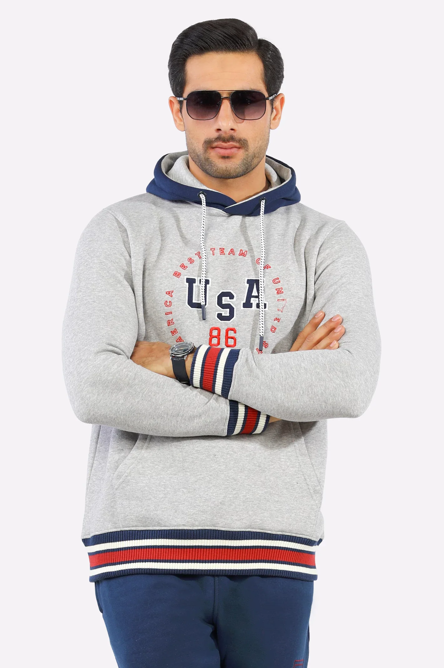 Heather Grey Embroidered Pullover Hoodie