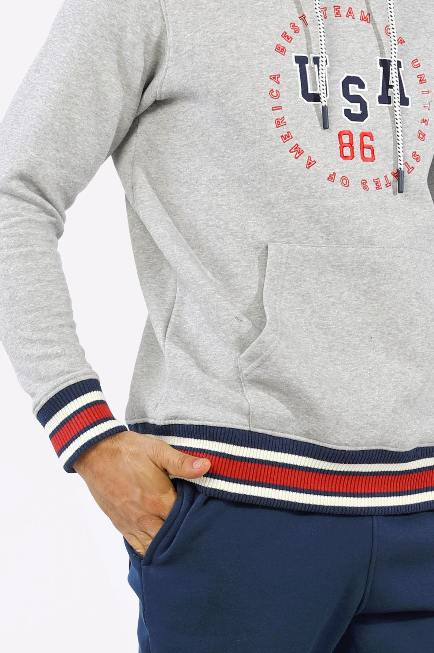 Heather Grey Embroidered Pullover Hoodie - Image 3