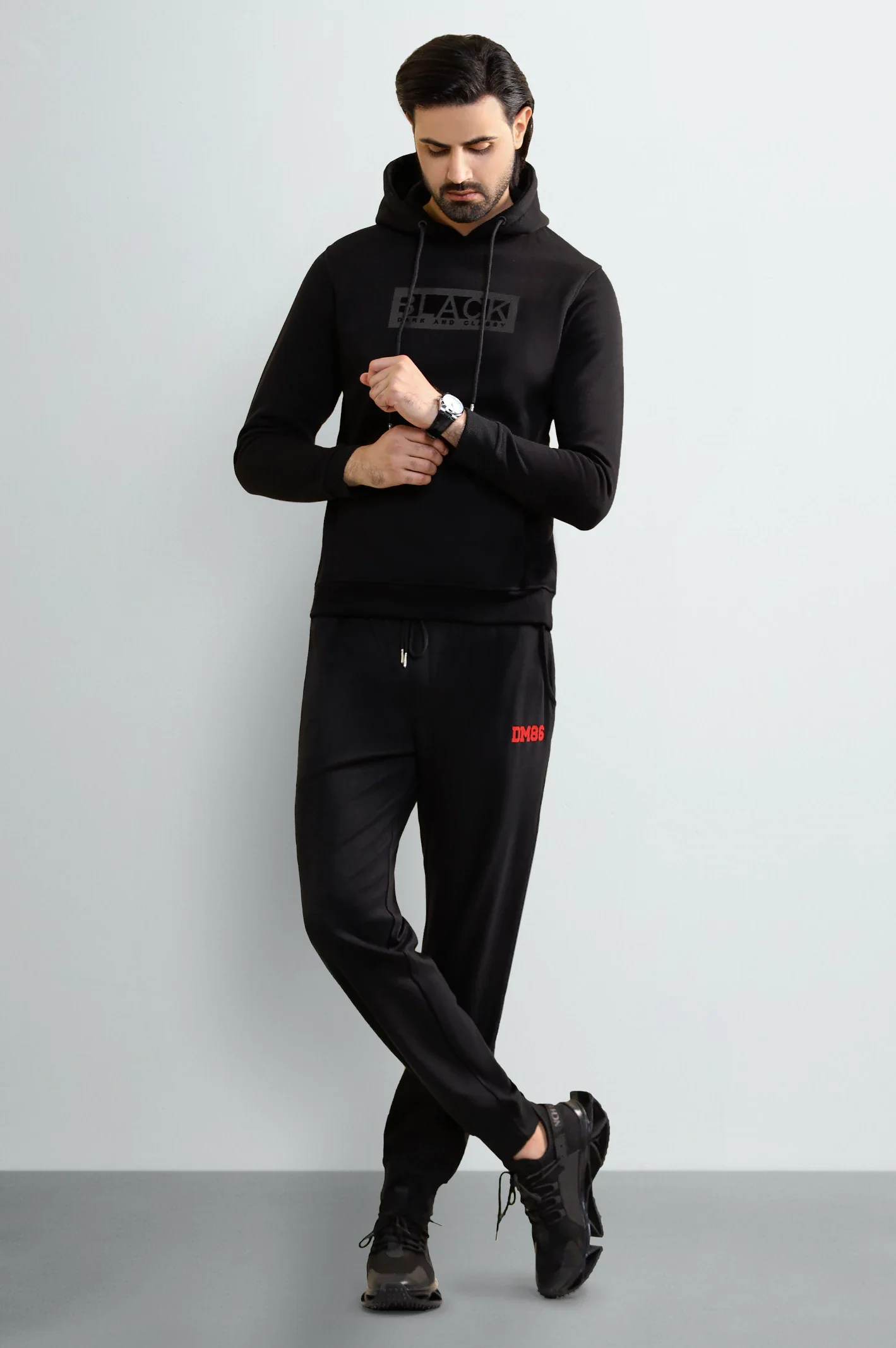 Black Embossed Graphic Hoodie - Image 2