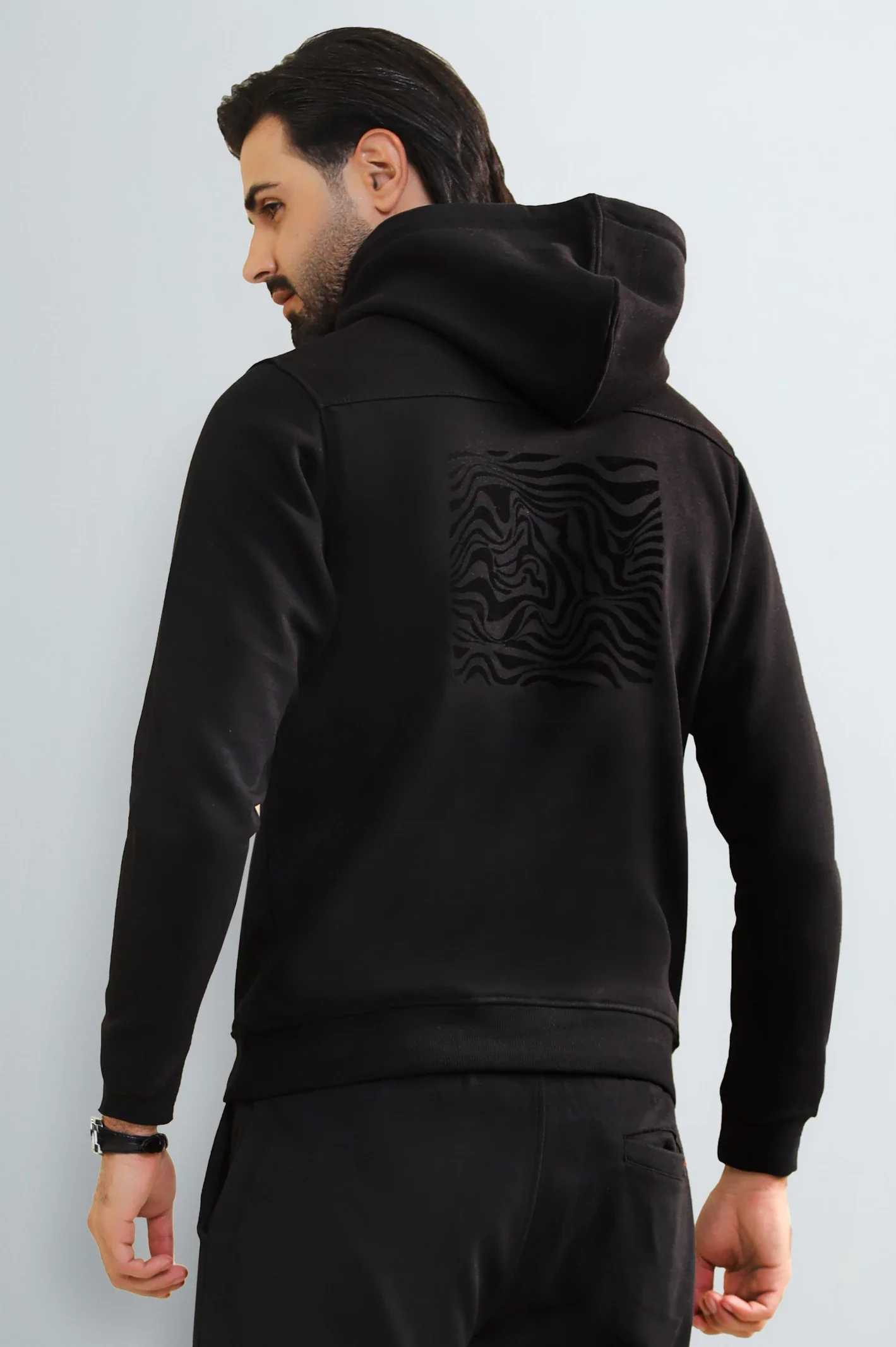 Black Embossed Graphic Hoodie - Image 3